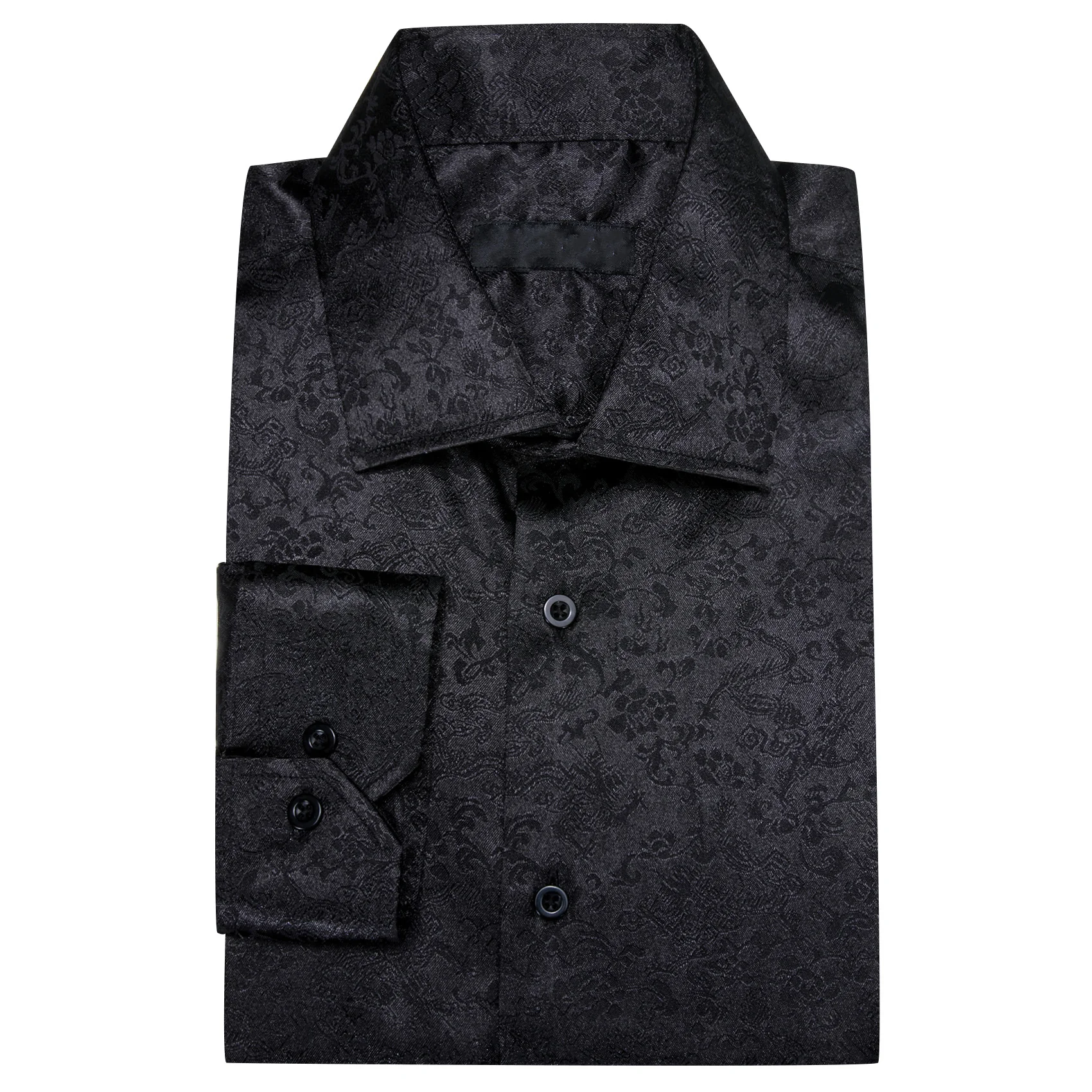 Black Floral Leaf Men's Long Sleeve Shirt