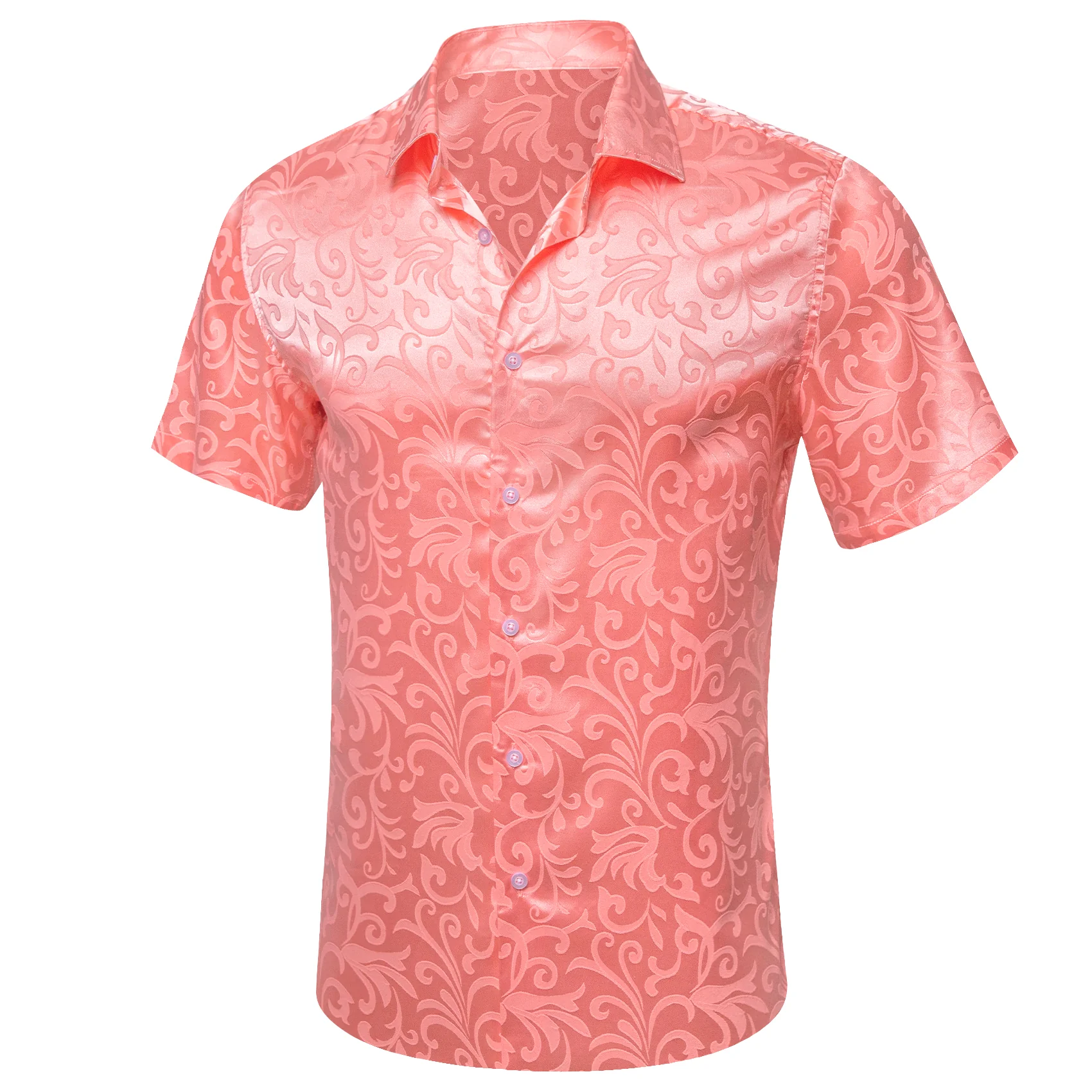 Orange Pink Floral Silk Men's Short Sleeve Shirt