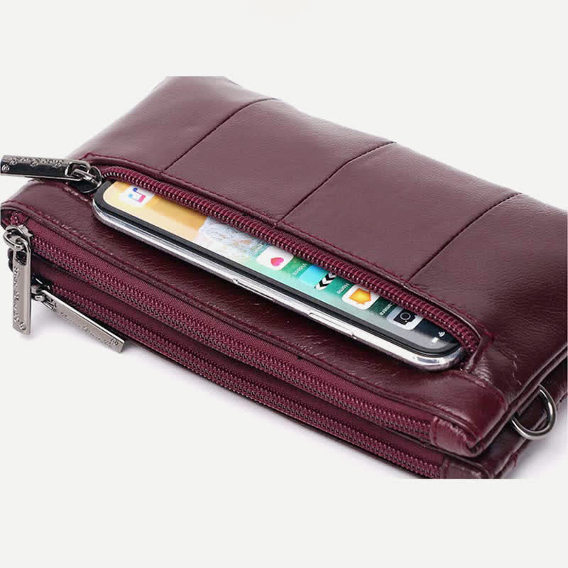 Clutch Wallet for Women Multi-Pocket Genuine Leather Wallet with Crossbody Strap