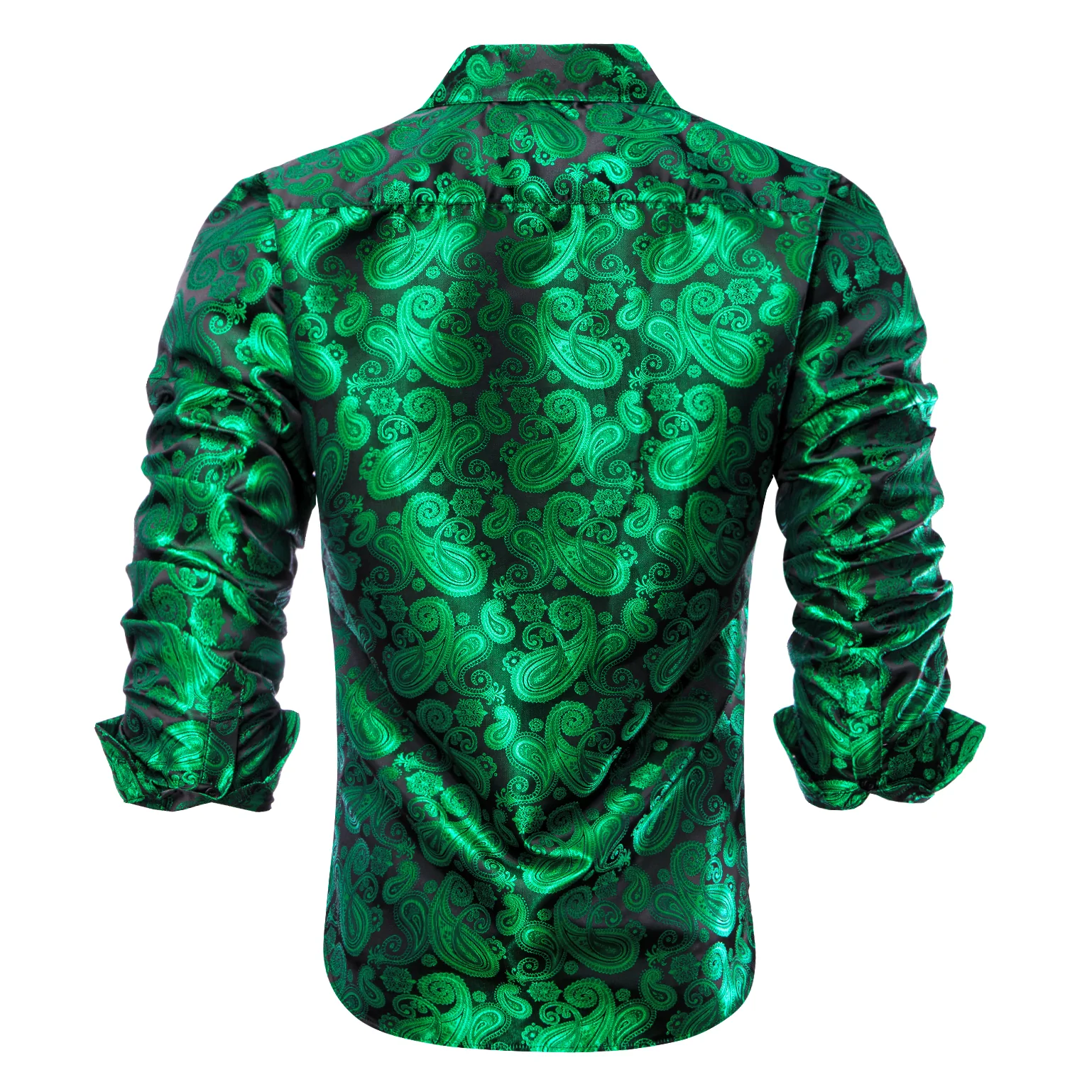 New Green Paisley Silk Men's Long Sleeve Shirt