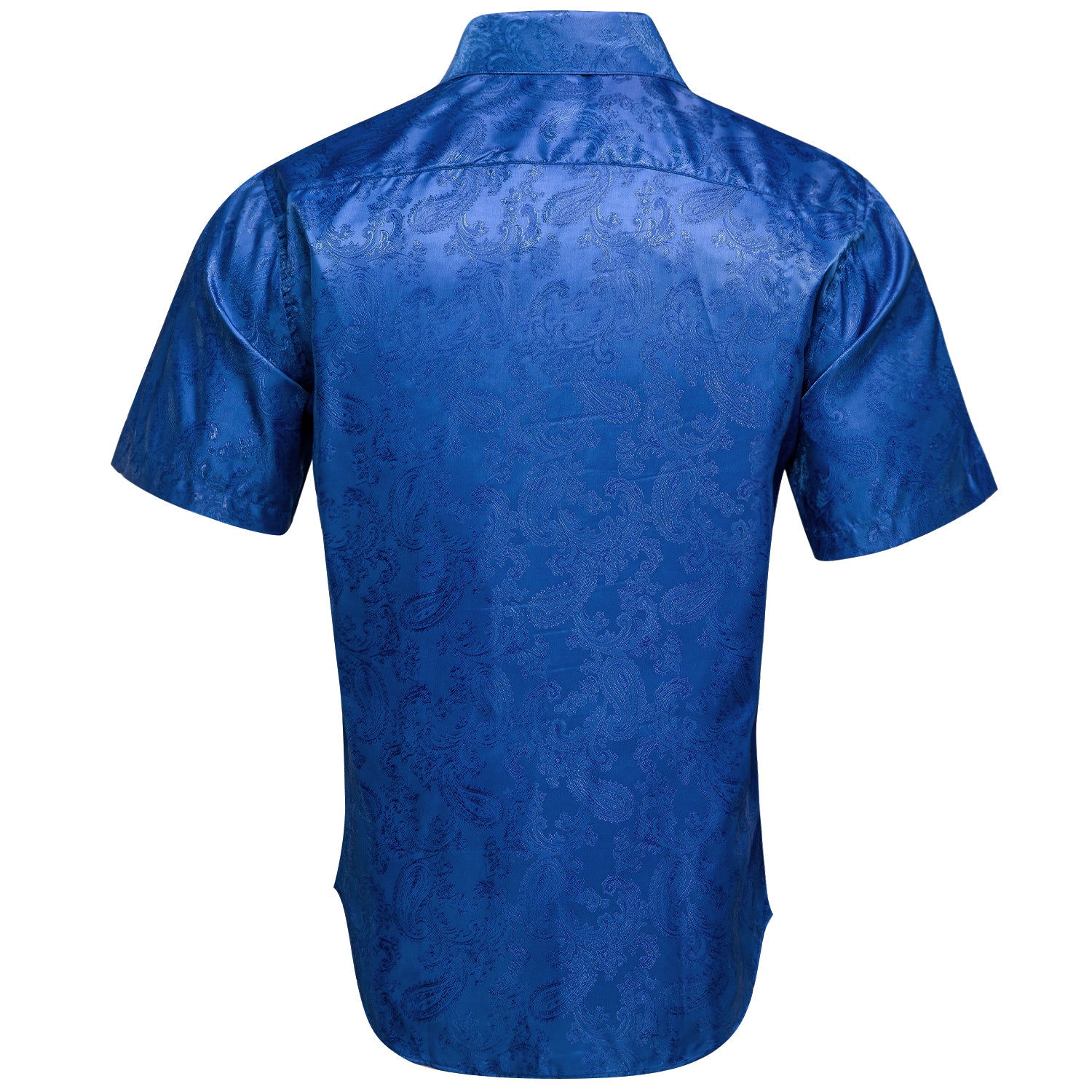 New Navy Blue Paisley Silk Men's Short Sleeve Shirt