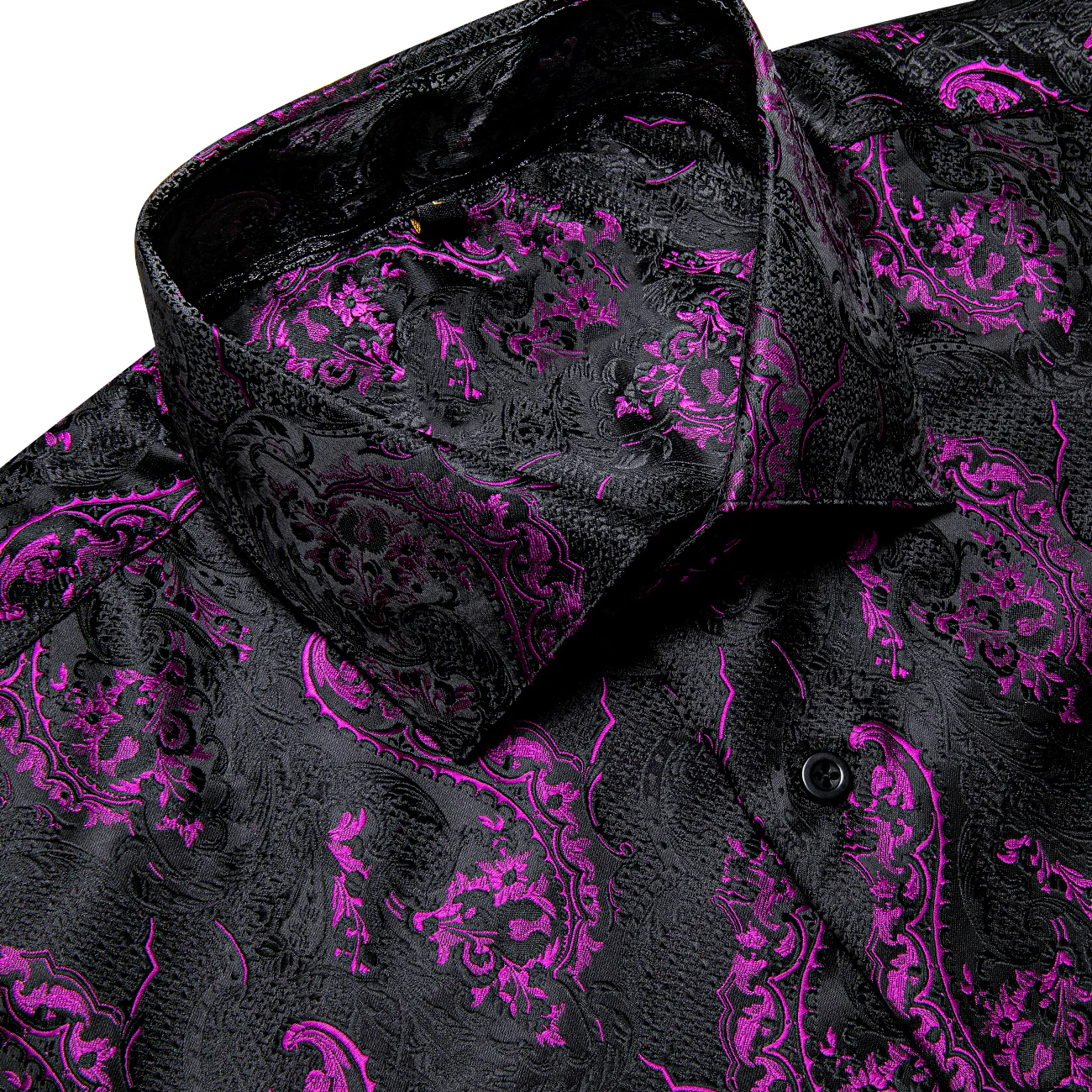 Black Purple Paisley Silk Men's Long Sleeve Shirt