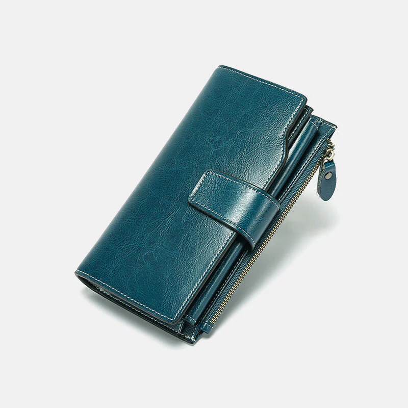 Genuine Leather RFID Anti Theft Oil Wax 6.3 Inch Phone Long Wallet Purse