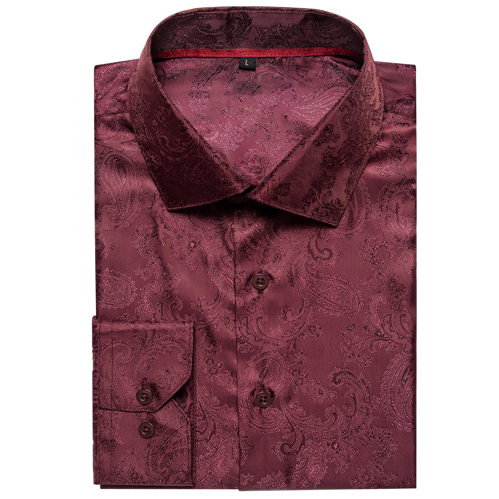 Vermilion Red Paisley Style Silk Men's Long Sleeve Shirt