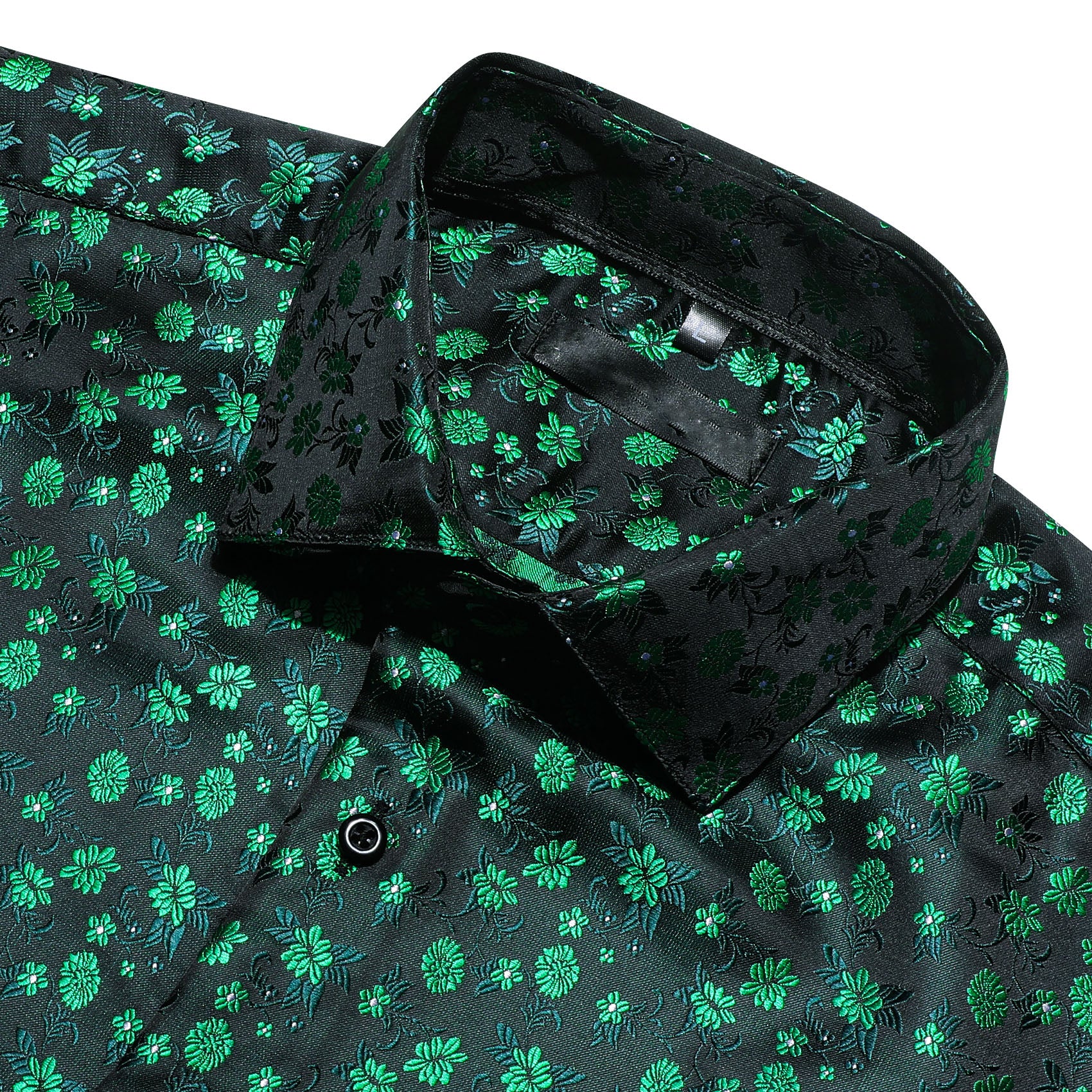 Green Floral Silk Men's Long Sleeve Shirt