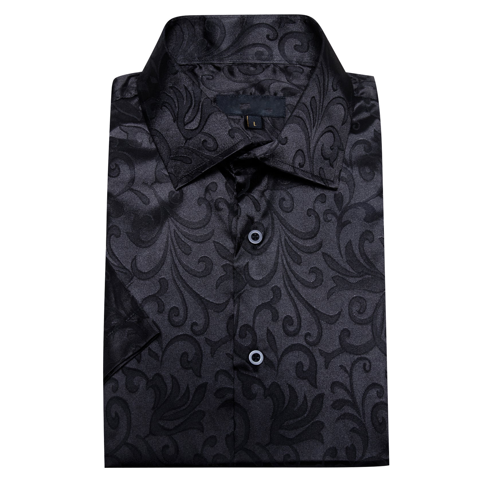 Black Floral Leaf Silk Men's Short Sleeve Shirt