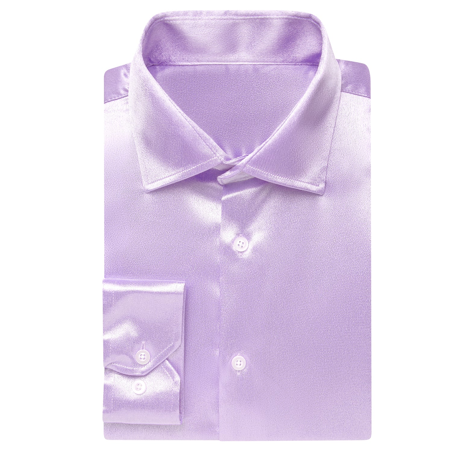 Light Purple Solid Satin Men's Long Sleeve Shirt