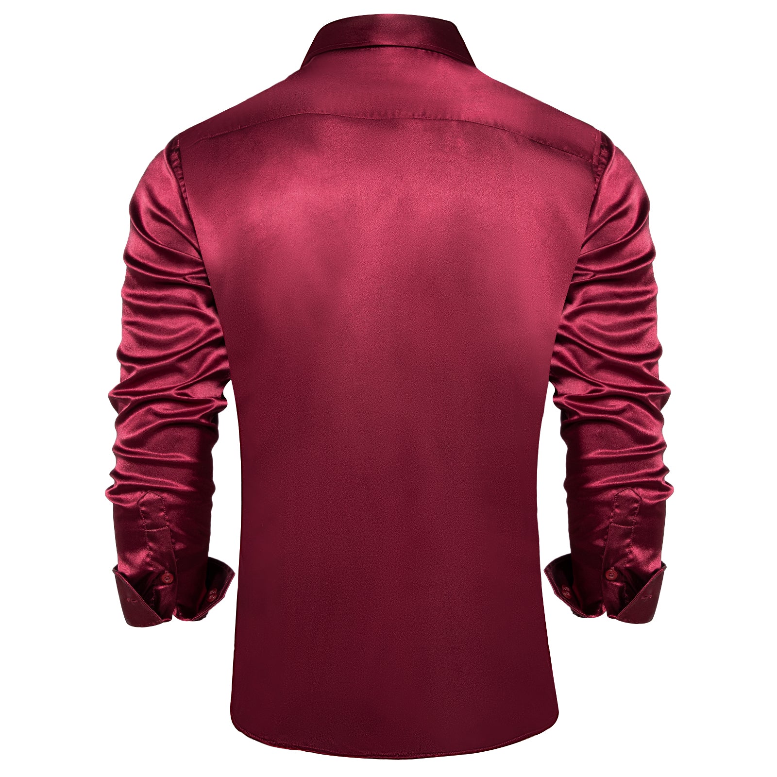 Burgundy Solid Satin Silk Men's Long Sleeve Business Shirt