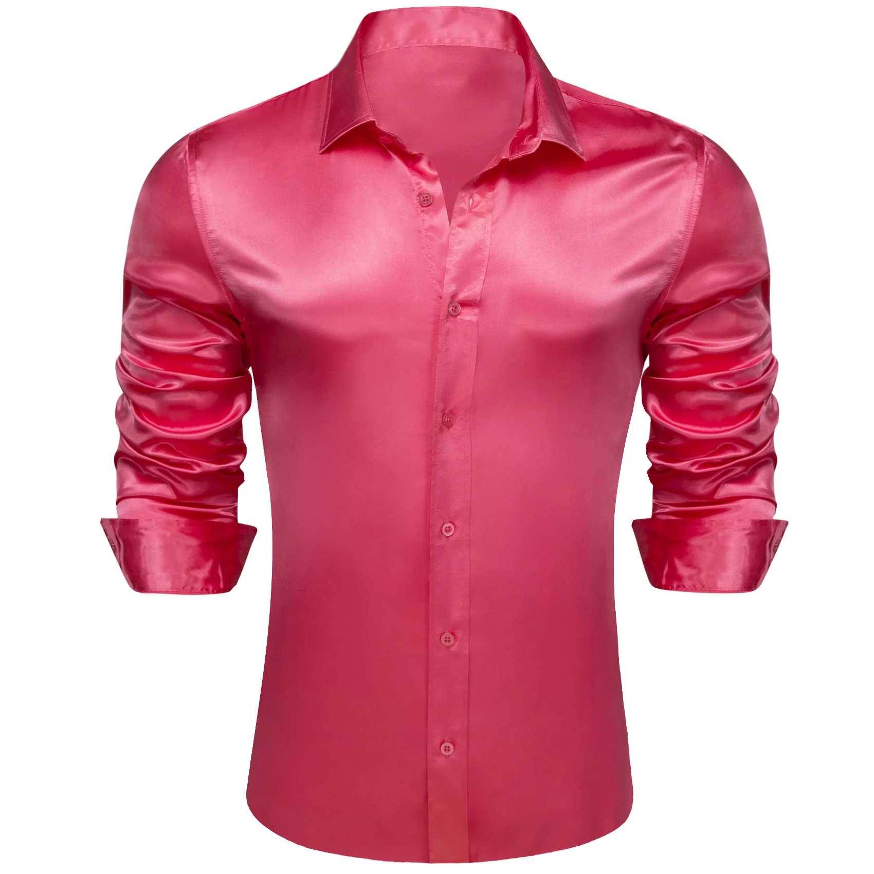 PaleVioletRed Solid Silk Men's Long Sleeve Shirt