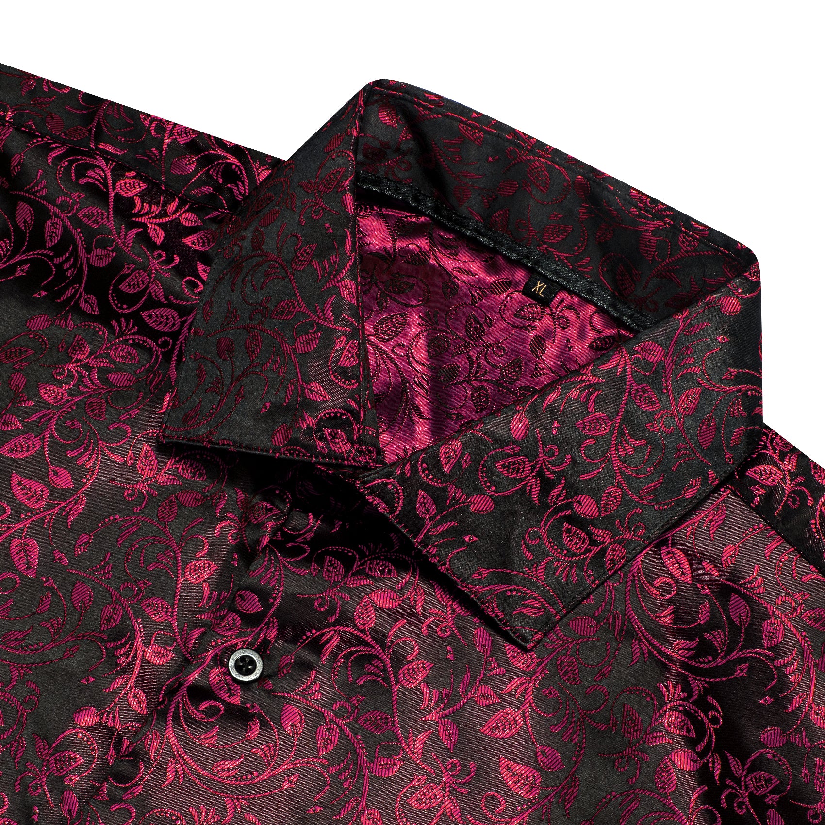Dark Purple Floral Pattern Silk Men's Long Sleeve Shirt