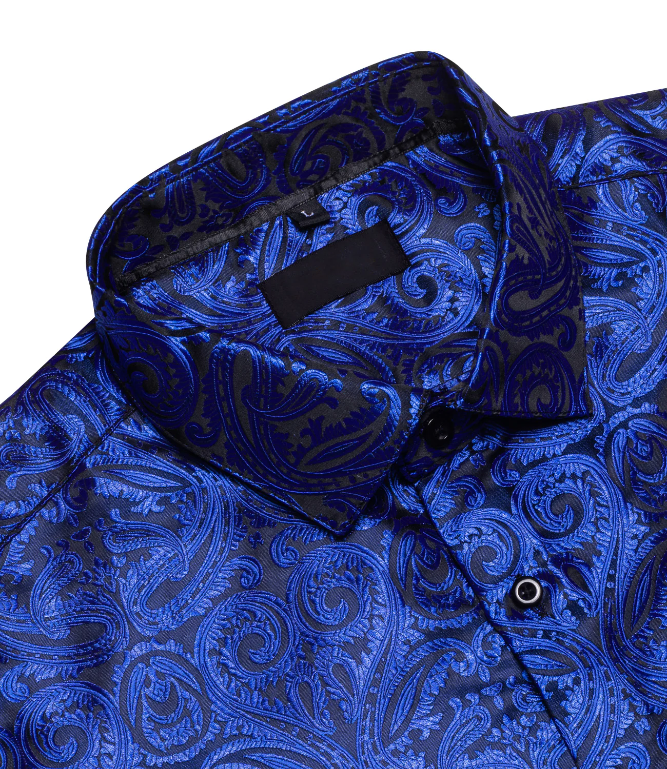 New Dark Blue Paisley Silk Men's Long Sleeve Shirt