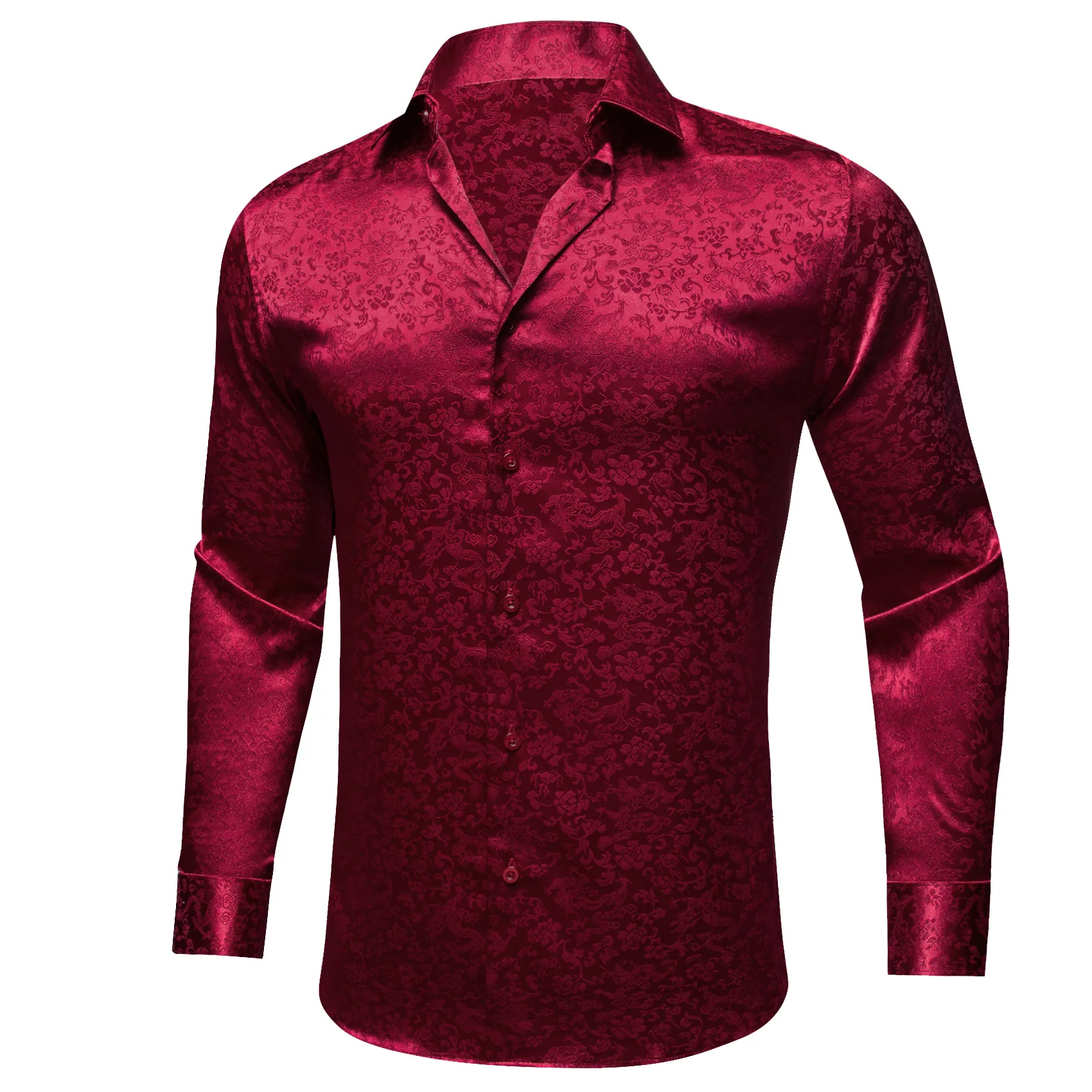 Dark Red Floral Men's Long Sleeve Shirt