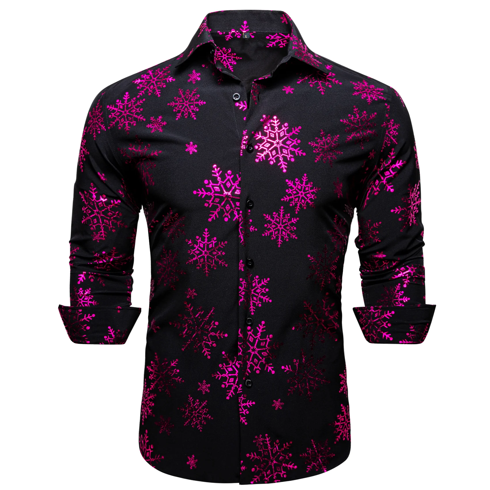 Christmas New Black with Purple Snowflake Floral Men's Long Sleeve Shirt