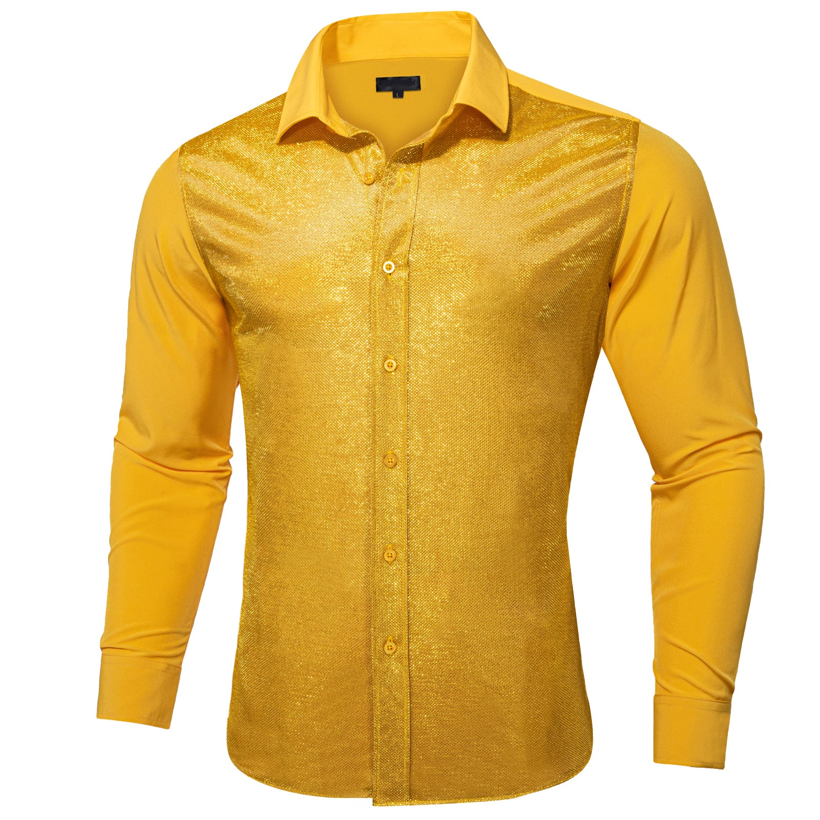 Honey Yellow Solid Silk Men's Long Sleeve Shirt