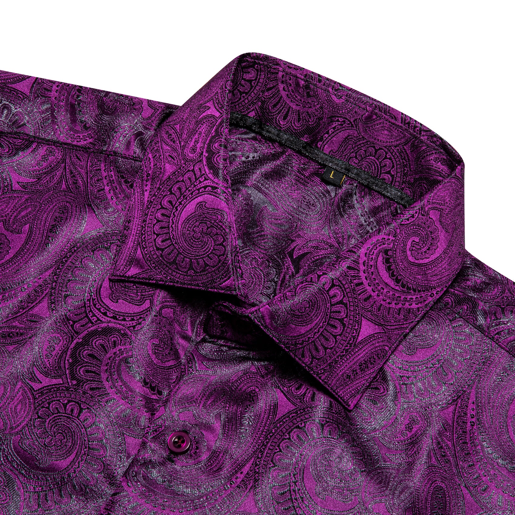 New Purple Luxury Paisley Pattern Silk Men's Long Sleeve Shirt
