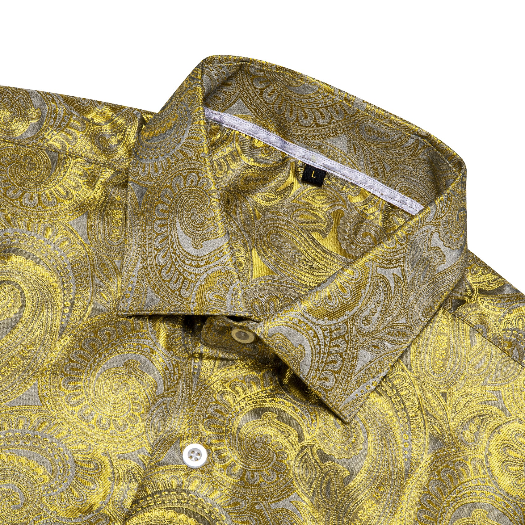 Yellow Paisley Pattern Silk Men's Long Sleeve Shirt