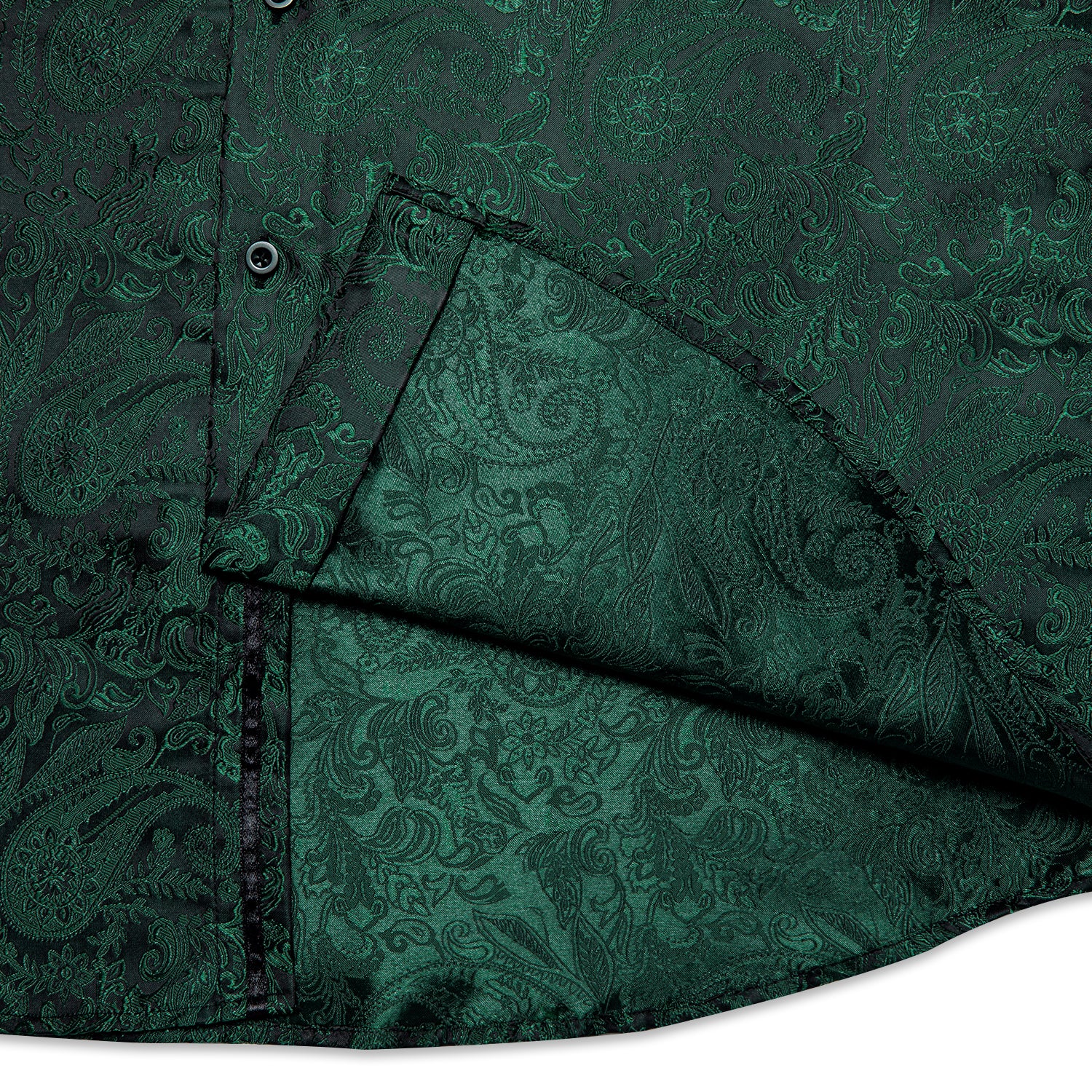 Dark Green Paisley Pattern Silk Men's Long Sleeve Shirt