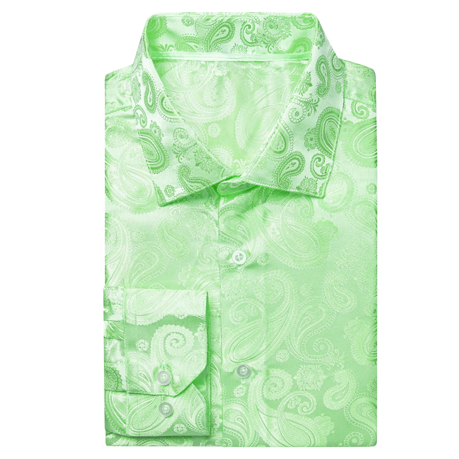 Apple Green Paisley Silk Men's Long Sleeve Shirt