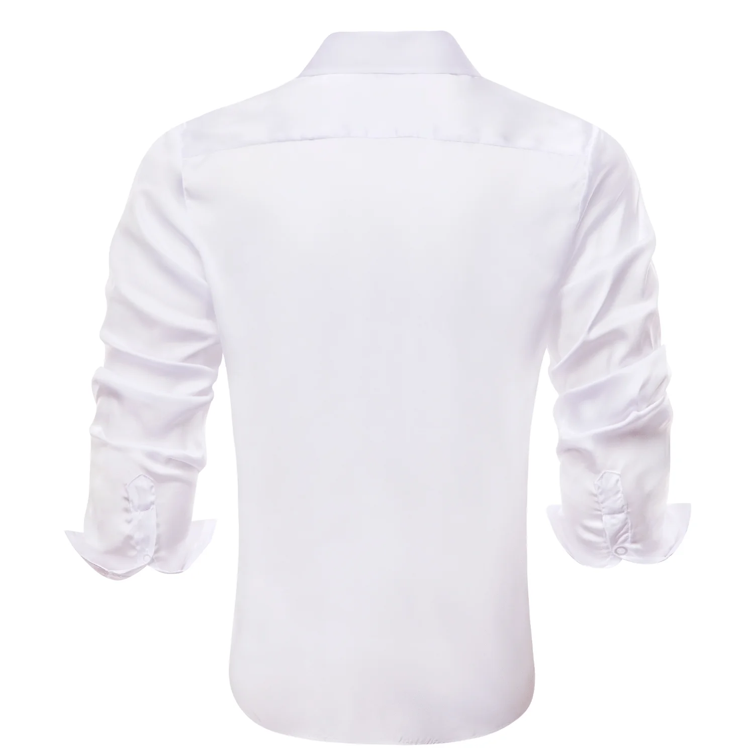 White Solid Satin Chiffon Non-stretch Men's Long Sleeve Shirt
