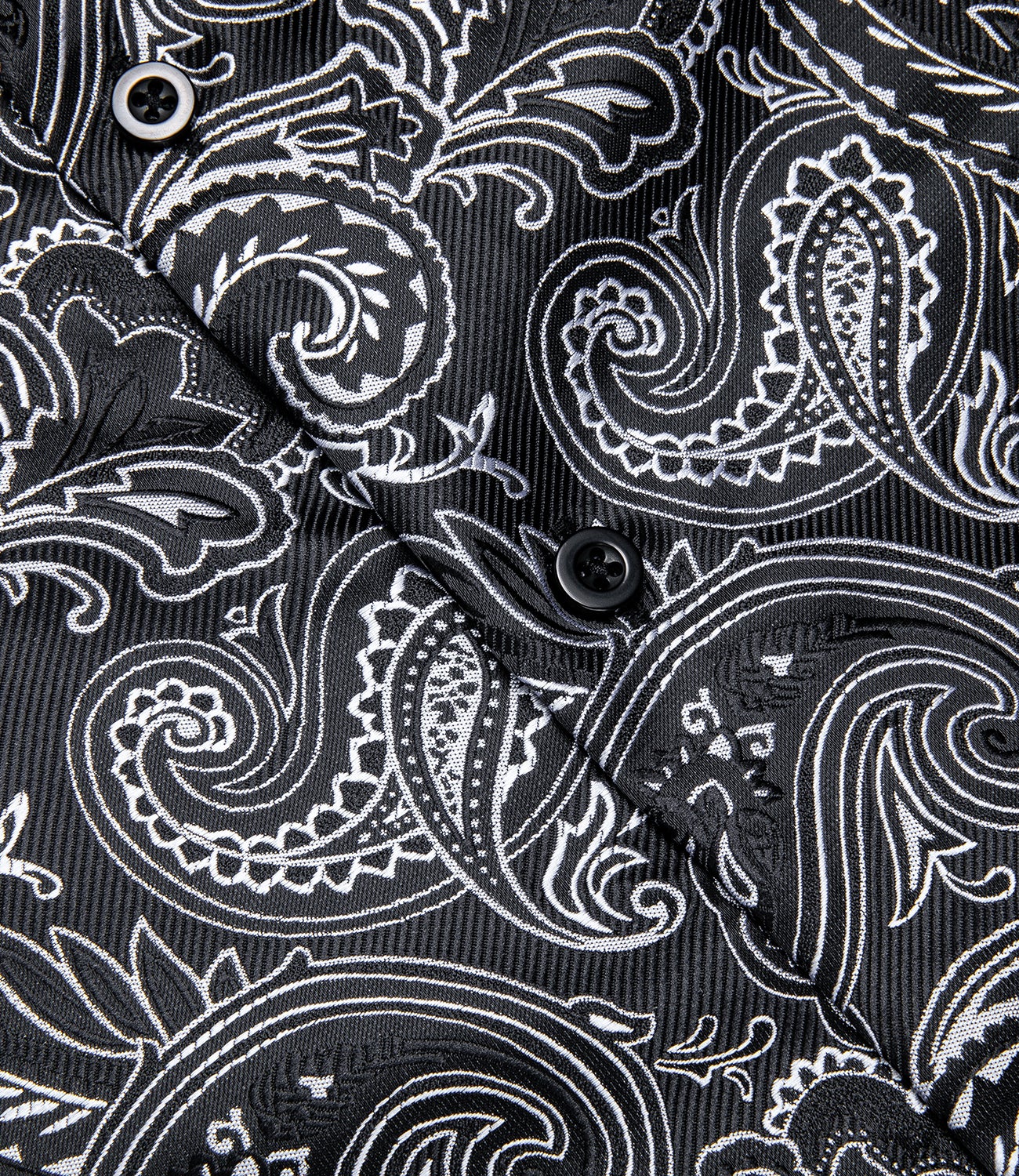 Black Grey Paisley Silk Men's Long Sleeve Shirt