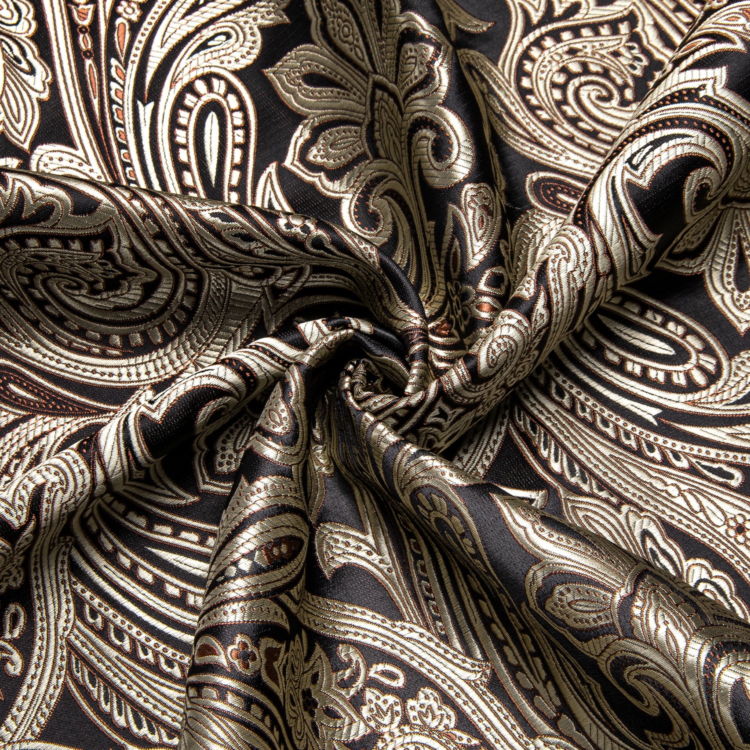 New Champagne Black Paisley Silk Men's Short Sleeve Shirt