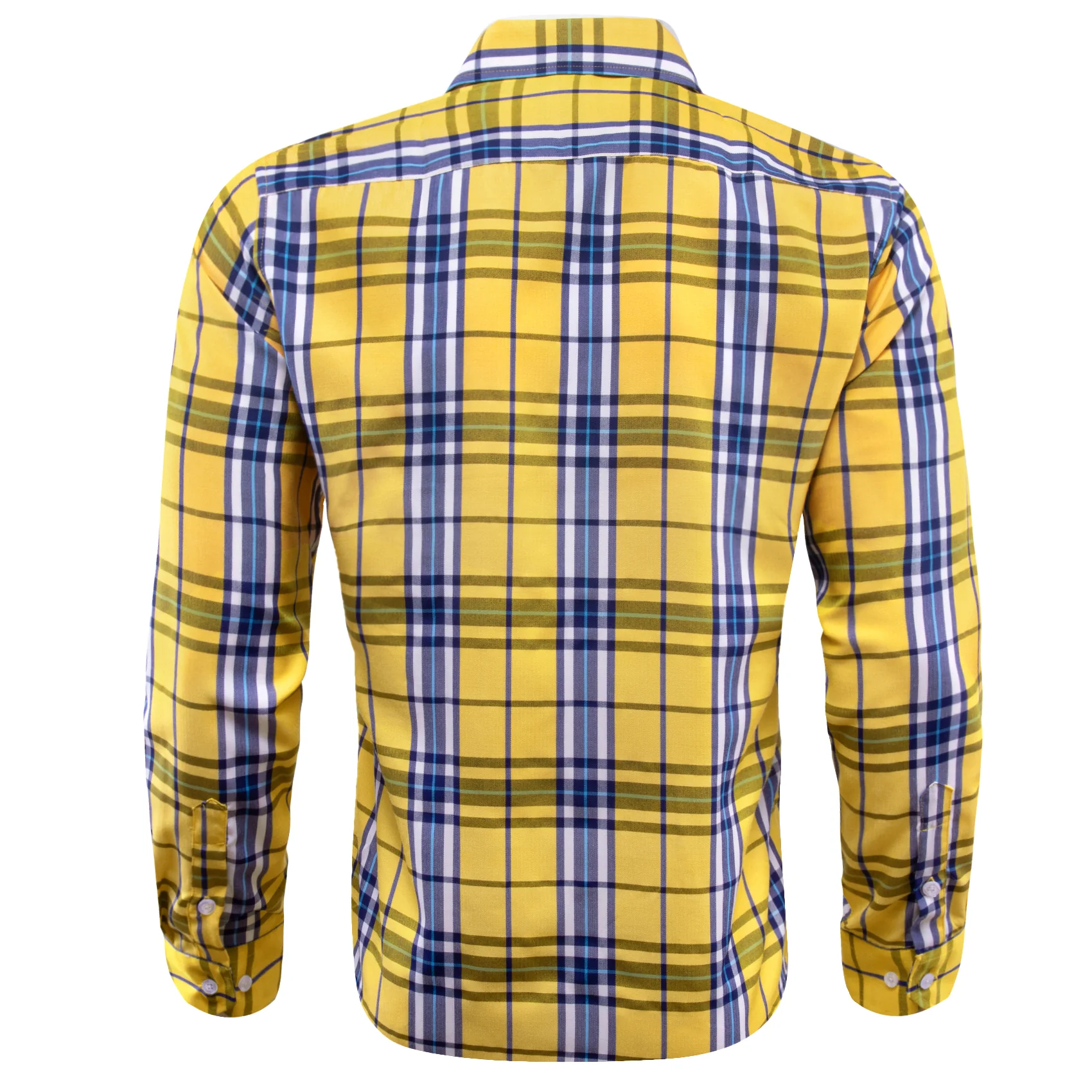 Yellow Blue Plaid Men's Long Sleeve Work Shirt