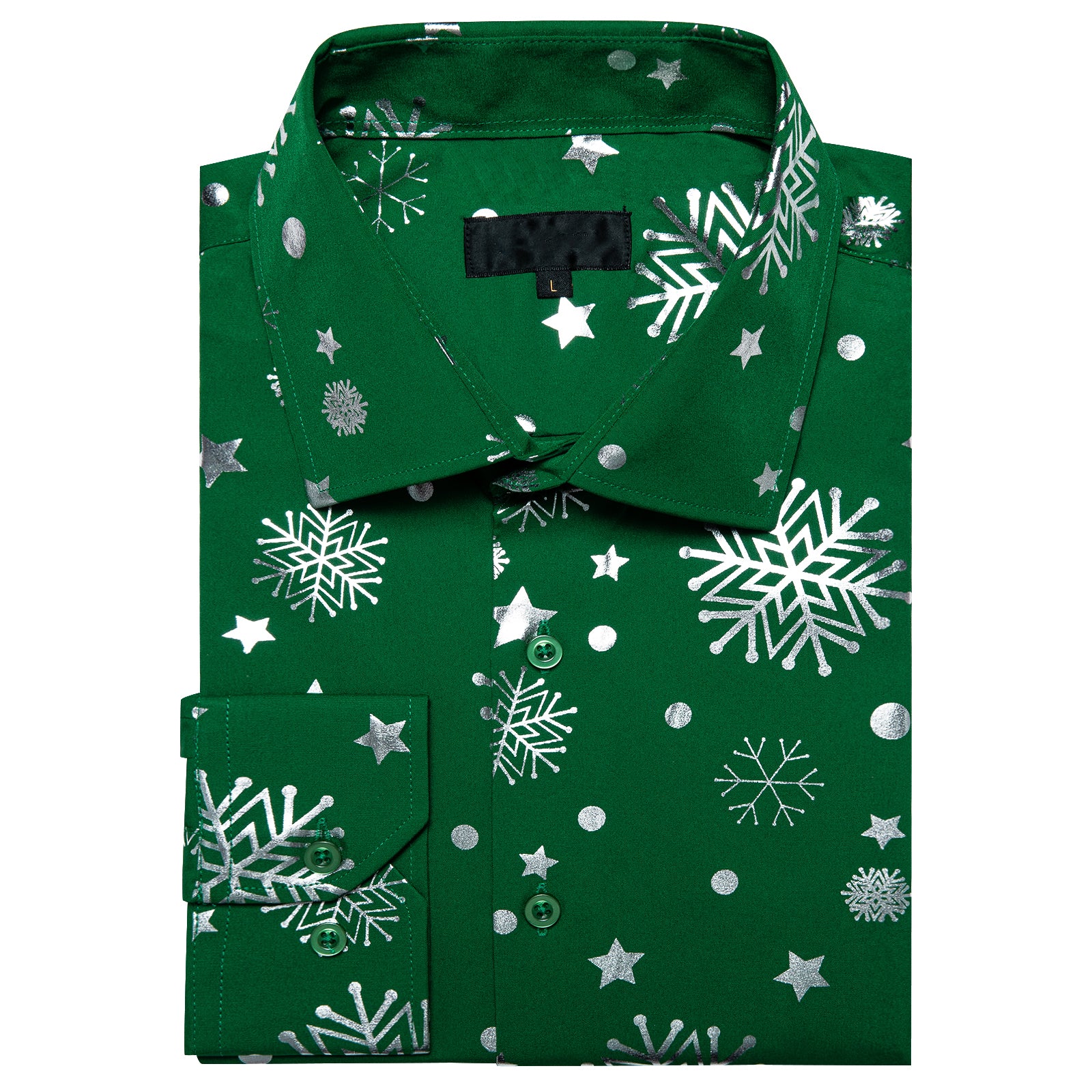 Green White Snowflakes Long Sleeve Shirt Christmas