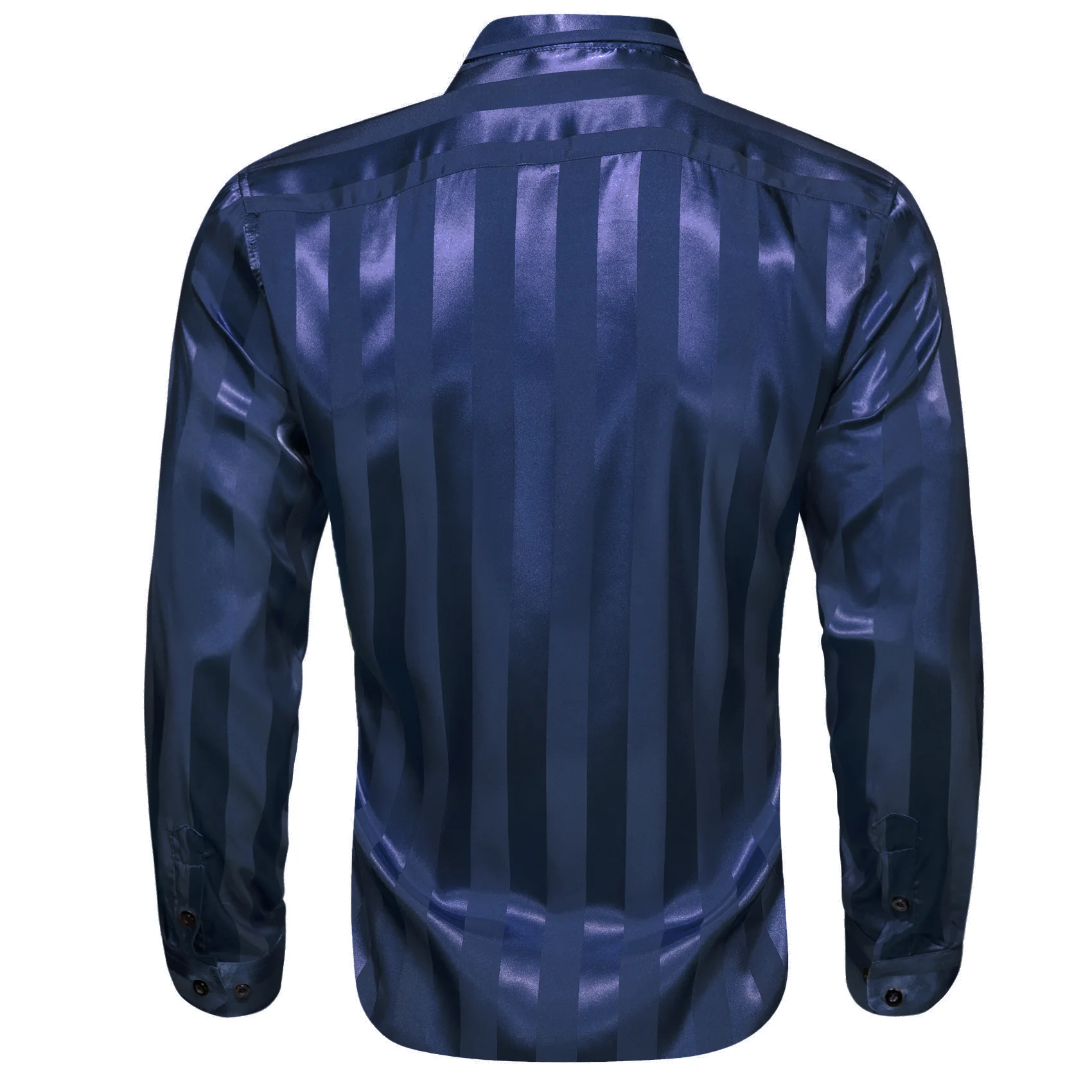 Navy Blue Striped Shiny Satin Men's Long Sleeve Shirt