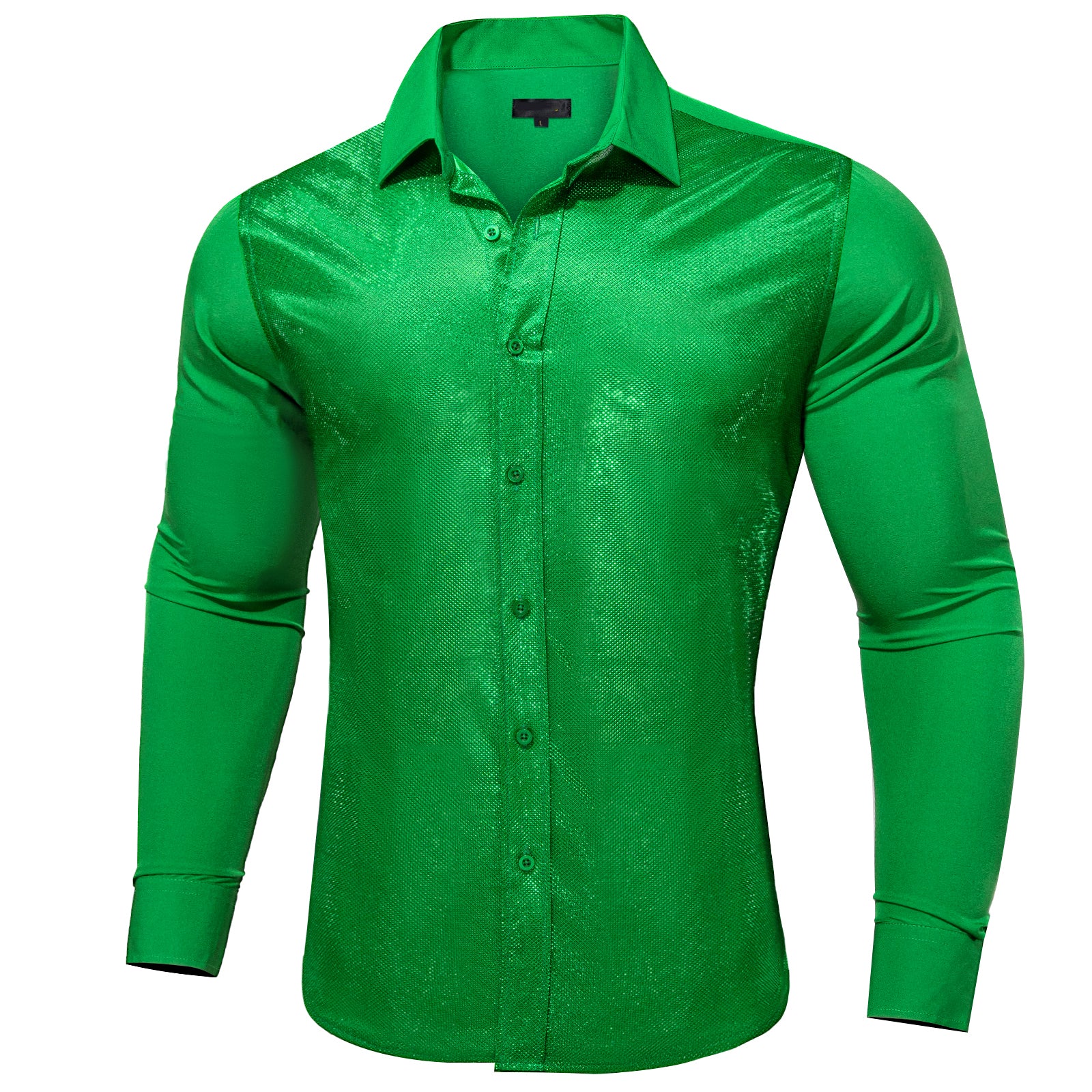 Parekeet Green Solid Silk Men's Long Sleeve Shirt