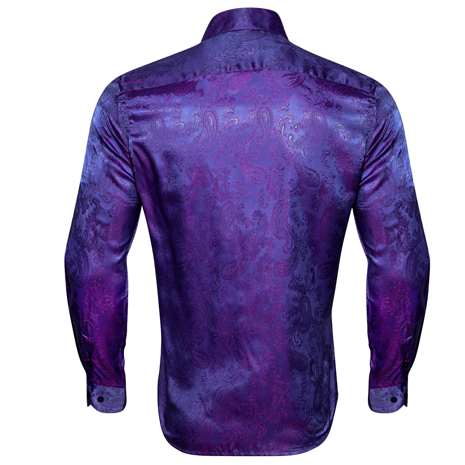 Shiny Blue Purple Paisley Pattern Silk Men's Long Sleeve Shirt