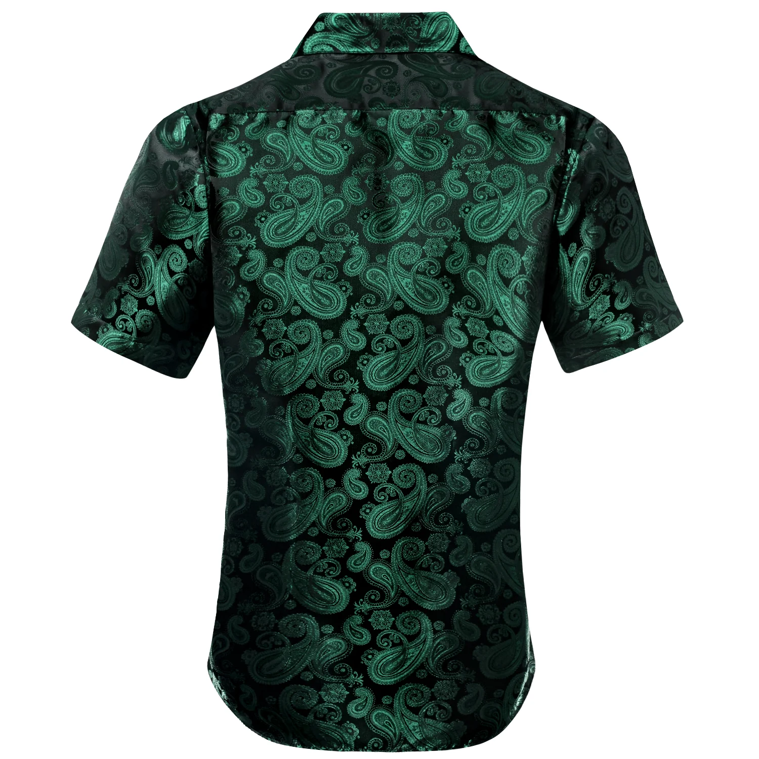 Emerald Green Black Paisley Silk Men's Short Sleeve Shirt