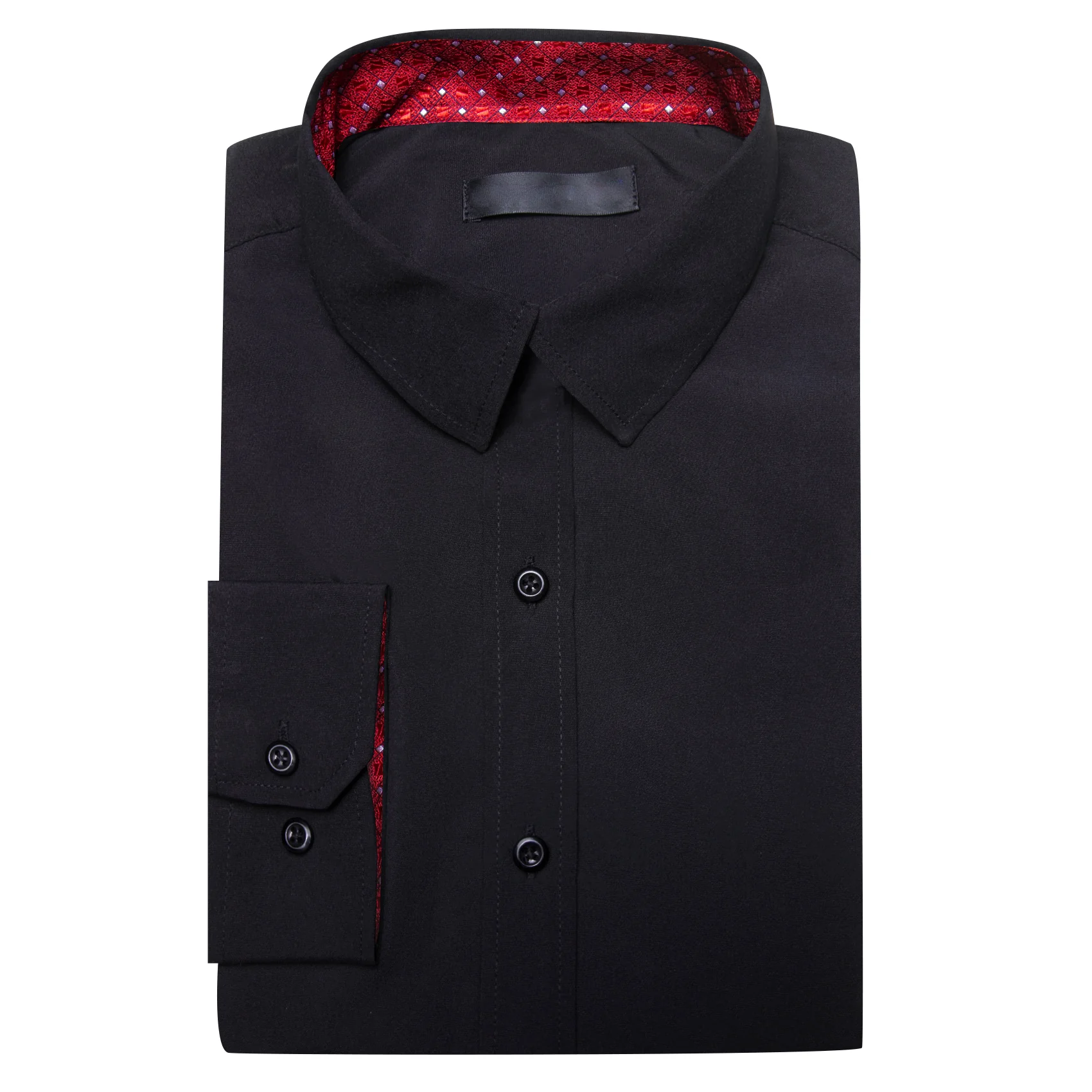 Splicing Style Black with Red White Plaid Edge Men's Long Sleeve Shirt