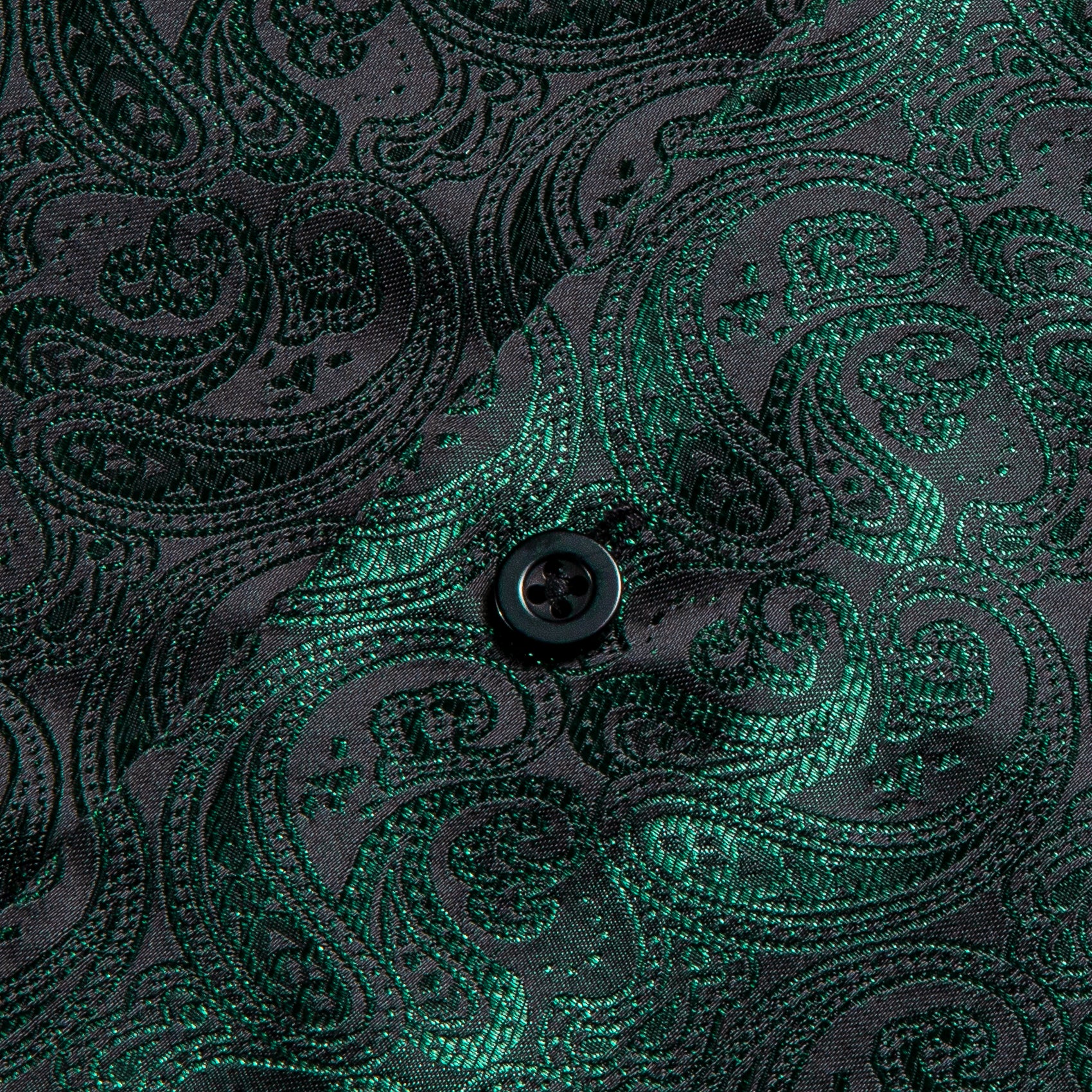 Dark Green Paisley Pattern Silk Men's Long Sleeve Shirt