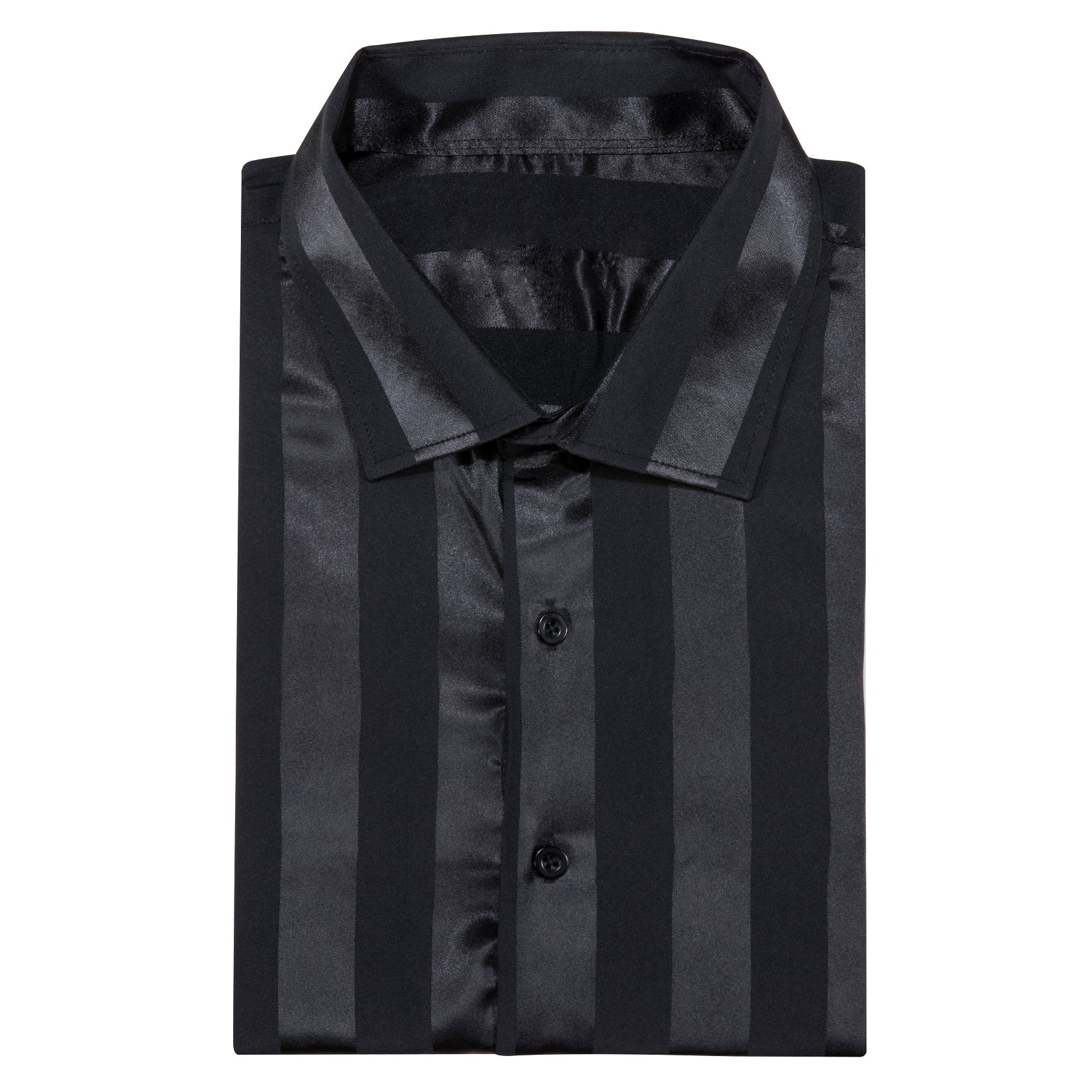 Black Striped Shiny Satin Men's Long Sleeve Shirt