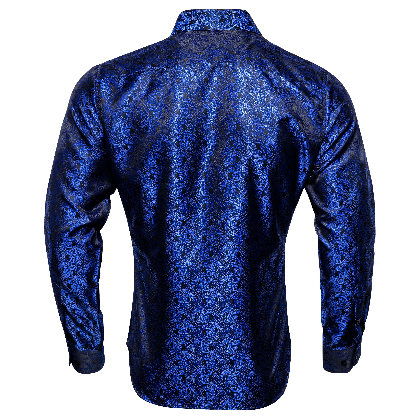 Black Blue Paisley Style Silk Men's Long Sleeve Shirt
