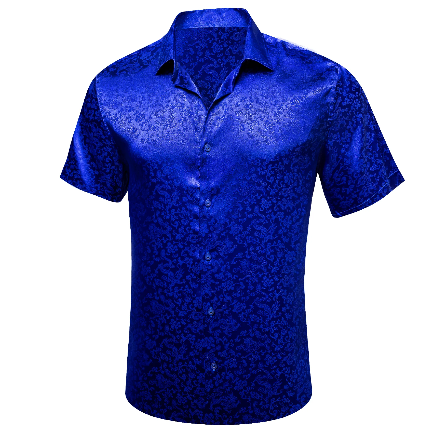 Cobalt Blue Floral Silk Men's Short Sleeve Shirt