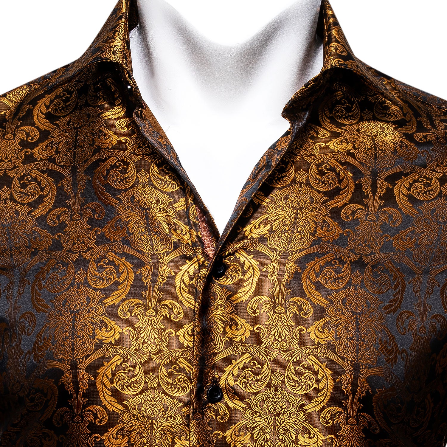 New Golden Brown Paisley Style Silk Men's Long Sleeve Shirt