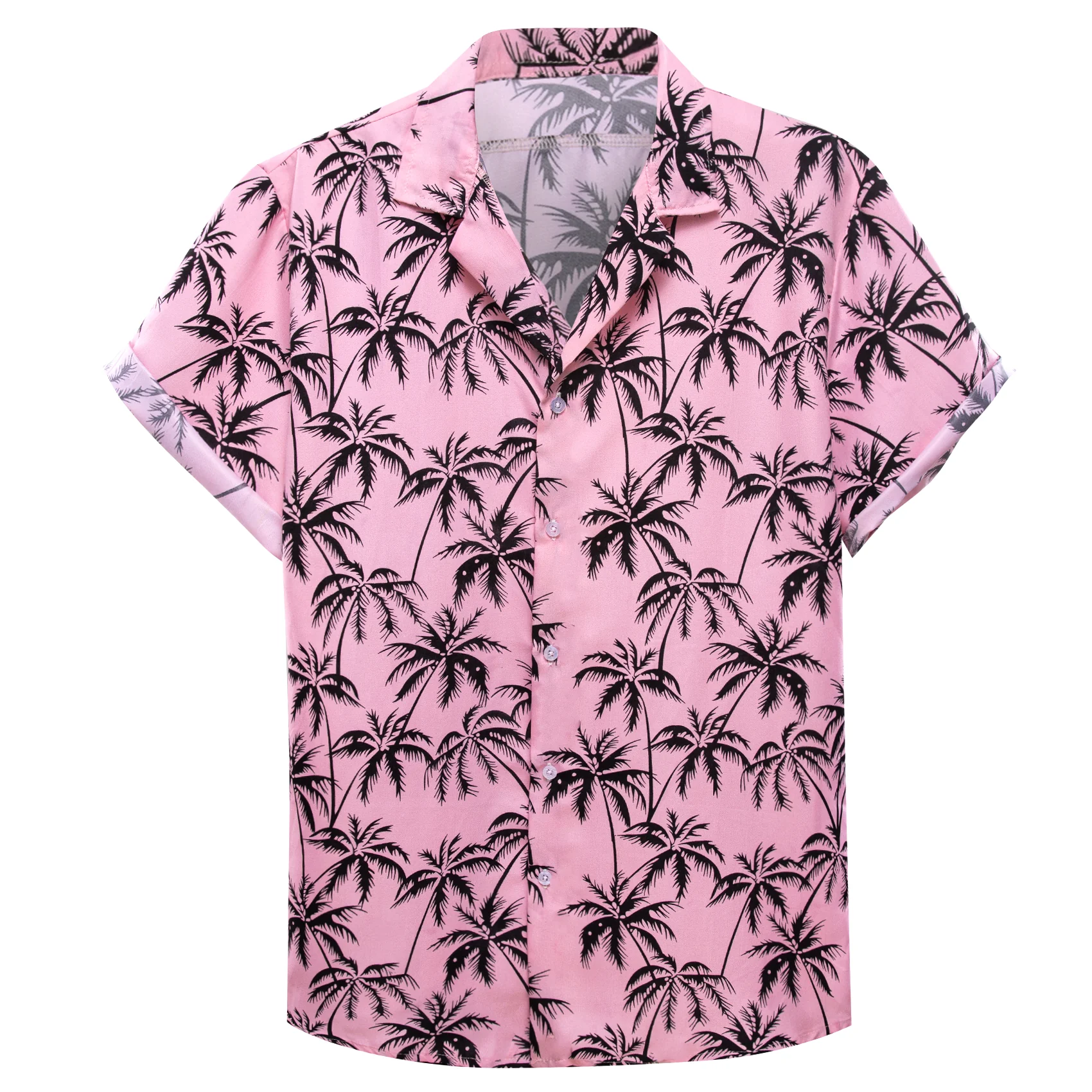 Black Pink Leaves Novelty Men's Short Sleeve Summer Shirt