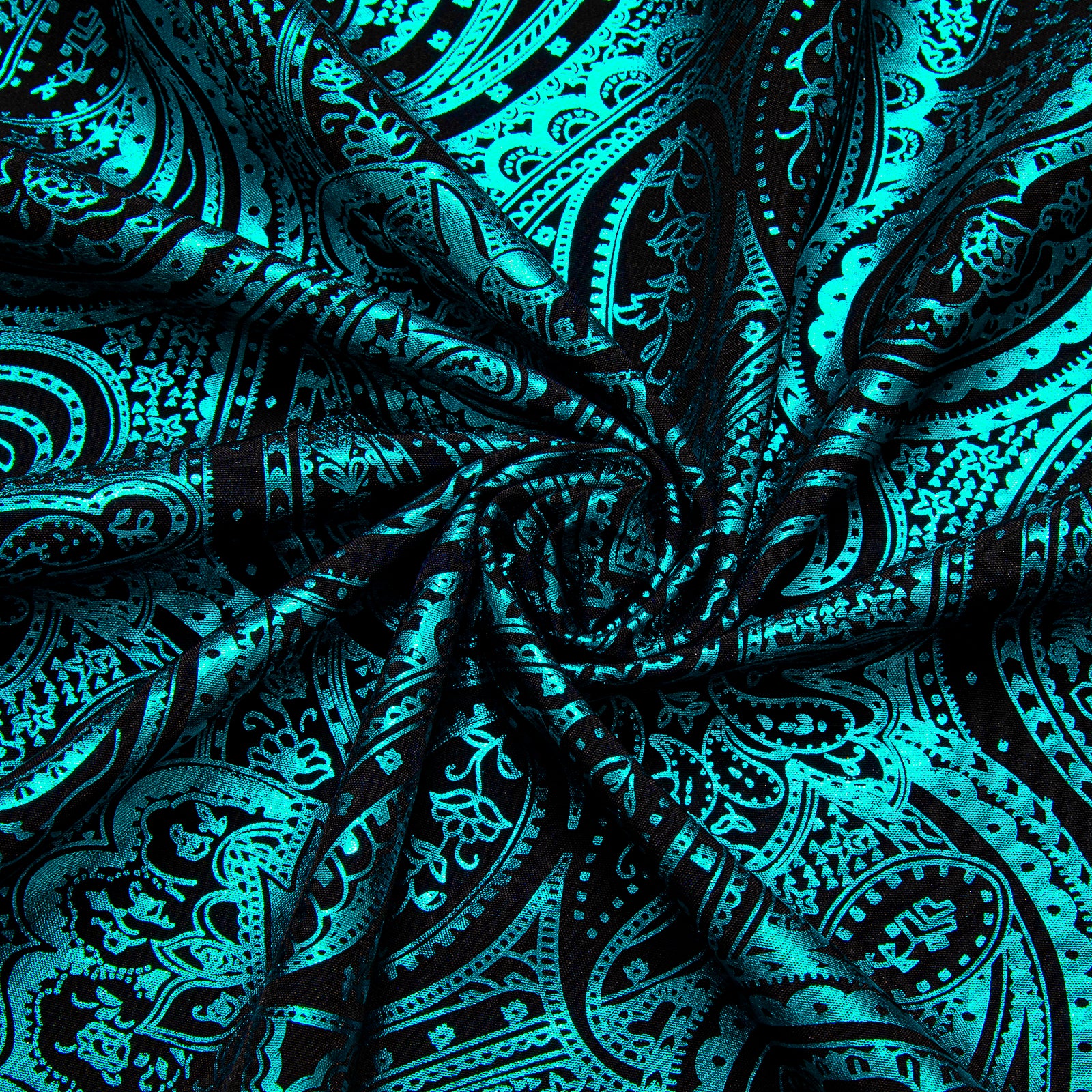 Teal Black Paisley Flower Hot Stamping Men's Long Sleeve Shirt