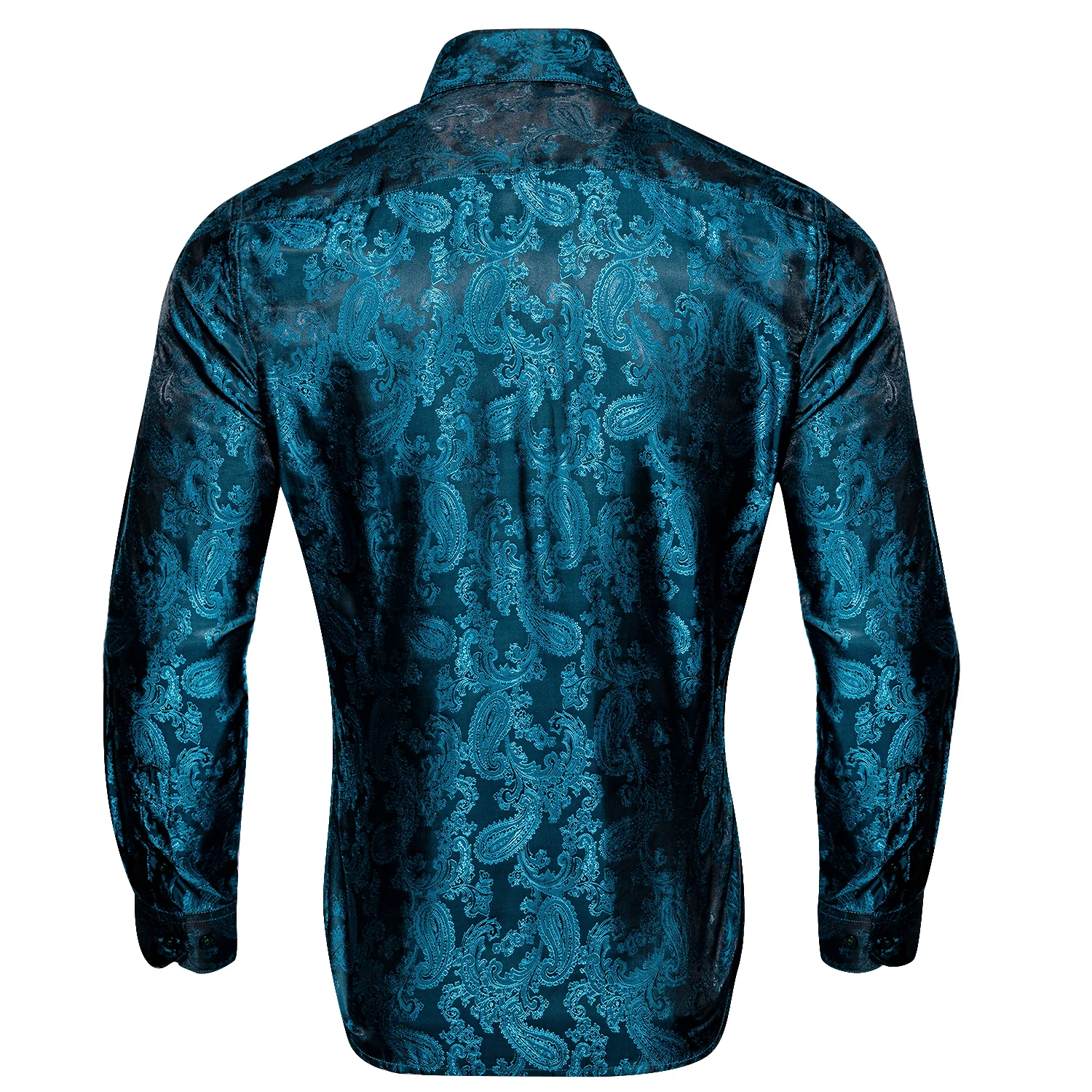 Lake Blue Paisley Pattern Silk Men's Long Sleeve Shirt