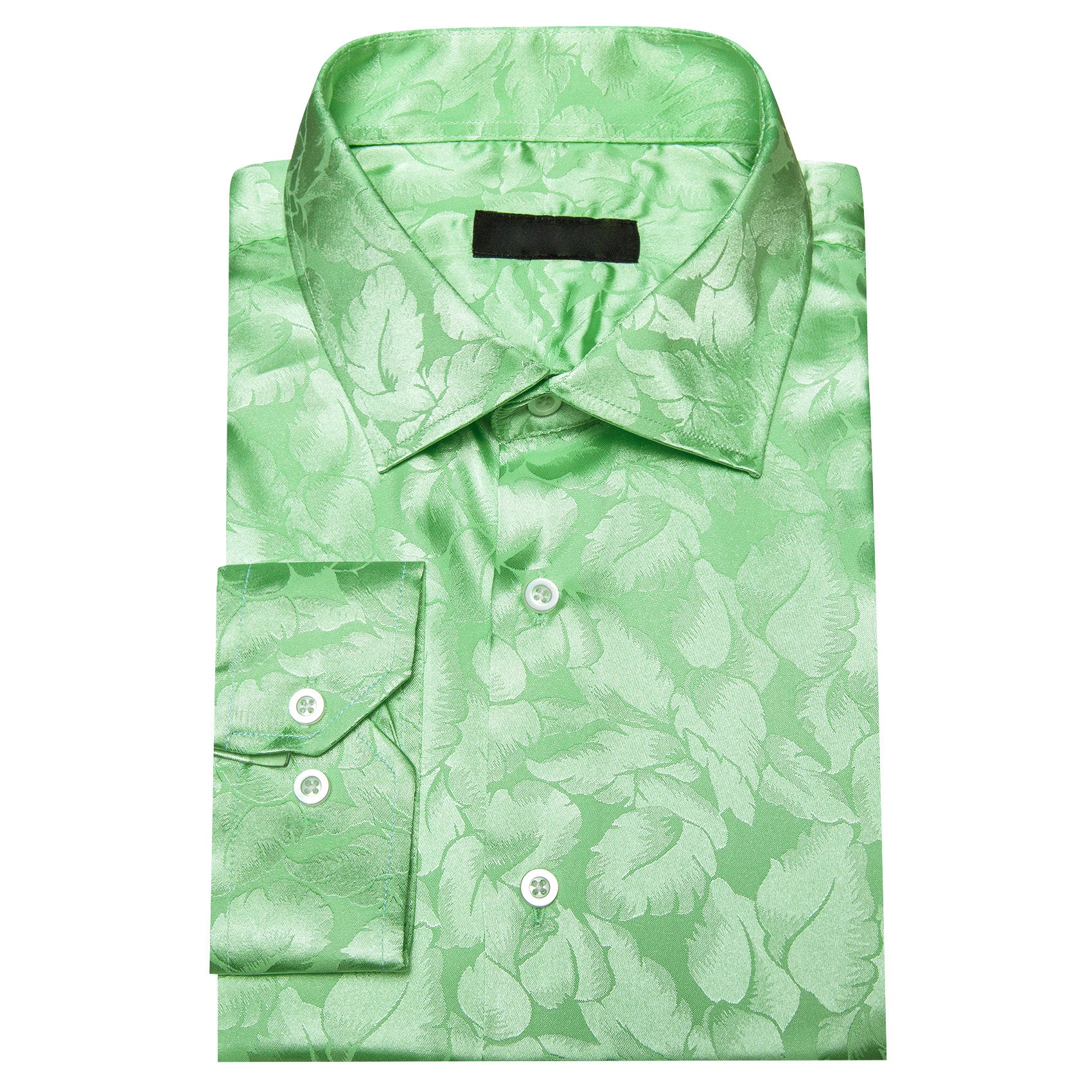 Turquoise Green Floral Leaf Silk Men's Long Sleeve Shirt