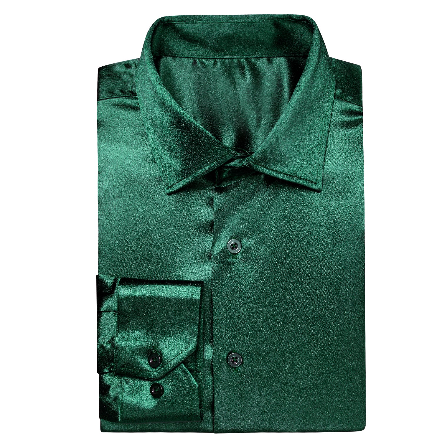 Shiny Dark Green Solid Silk Men's Long Sleeve Shirt