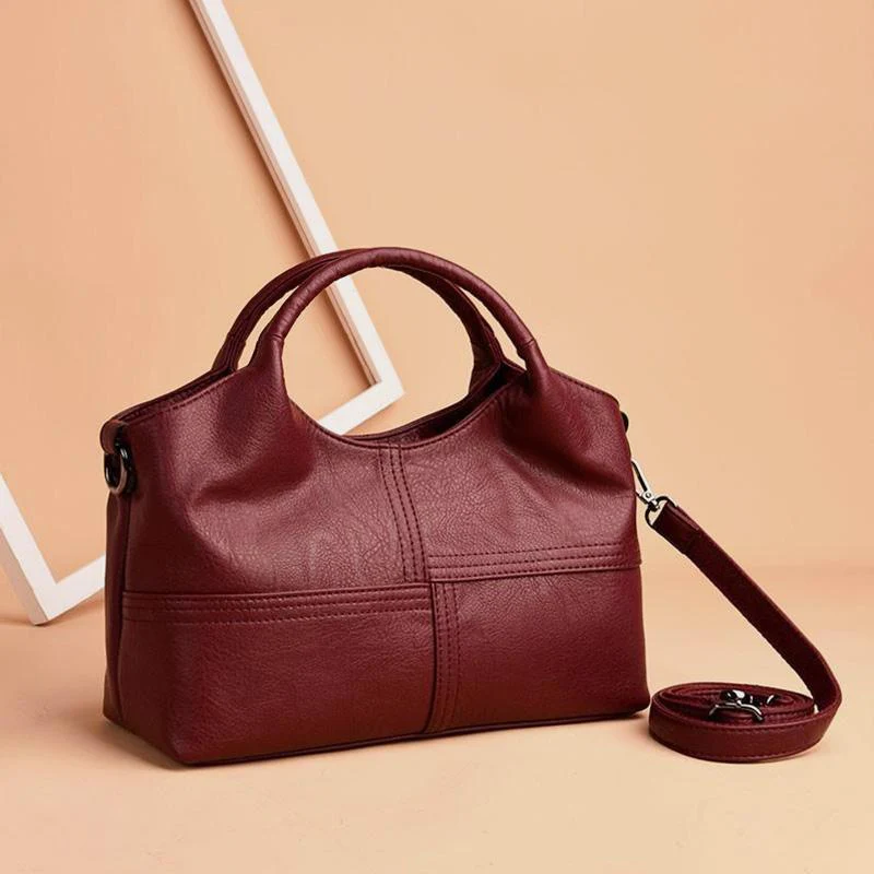 Soft Leather Handbags Stitching Solid Large Capacity Shoulder Bag