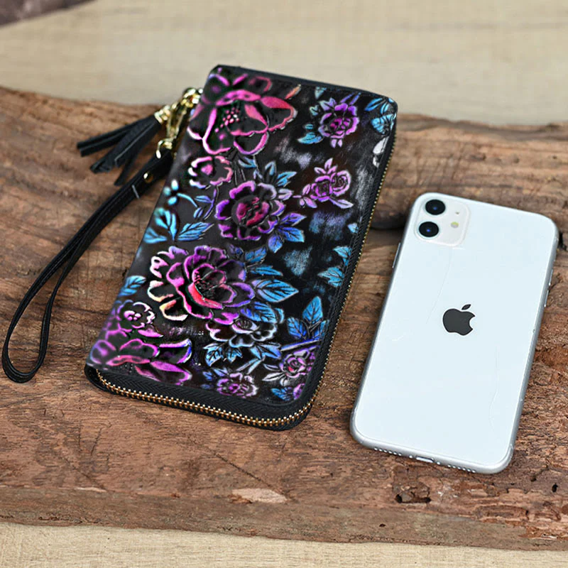 Wallet For Women Genuine Leather Retro Printing Large Capacity Purse