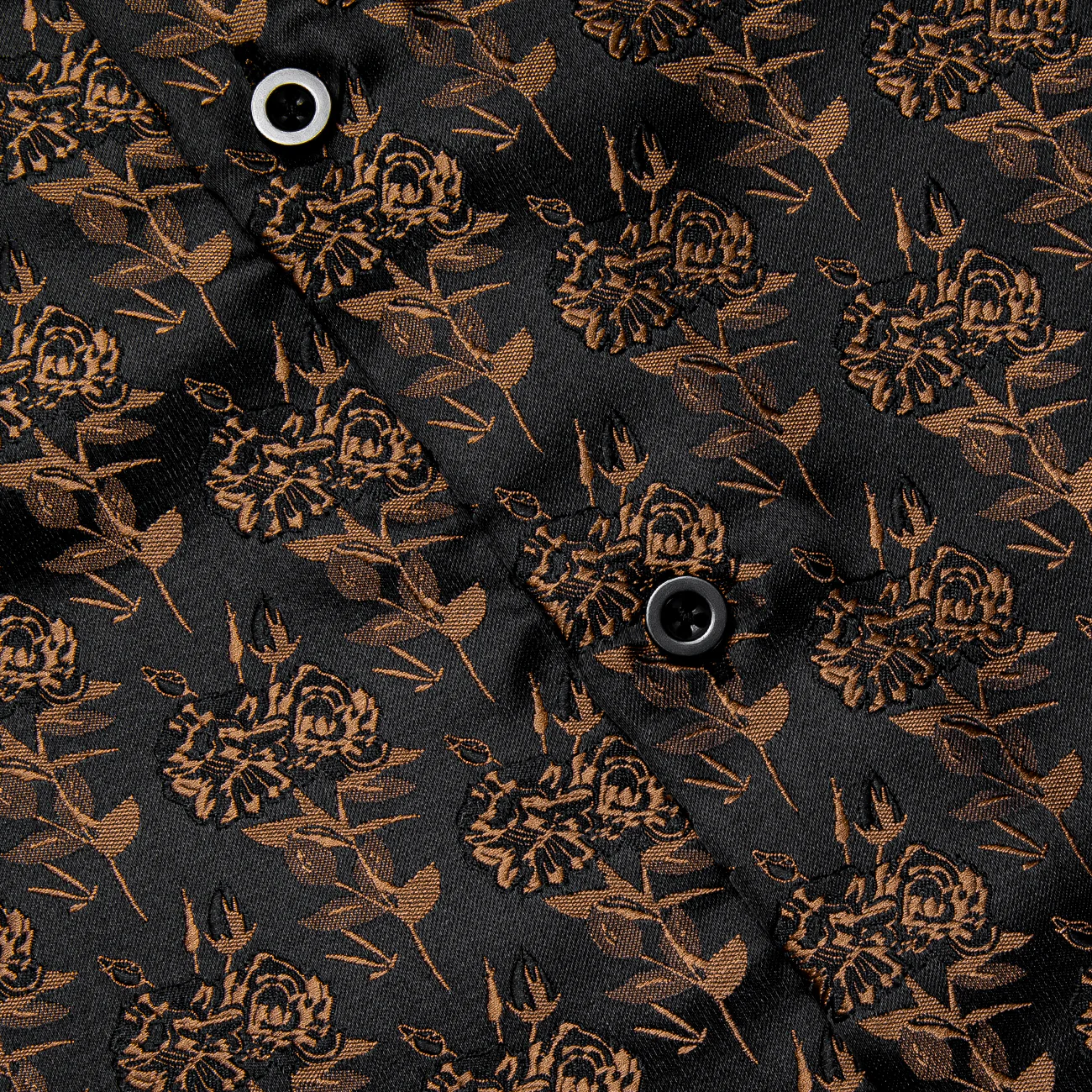 Black Brown Floral Pattern Silk Men's Long Sleeve Shirt