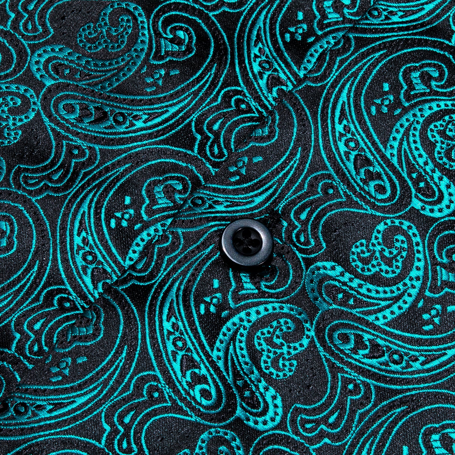 New Black Lake Blue Paisley Pattern Silk Men's Long Sleeve Shirt