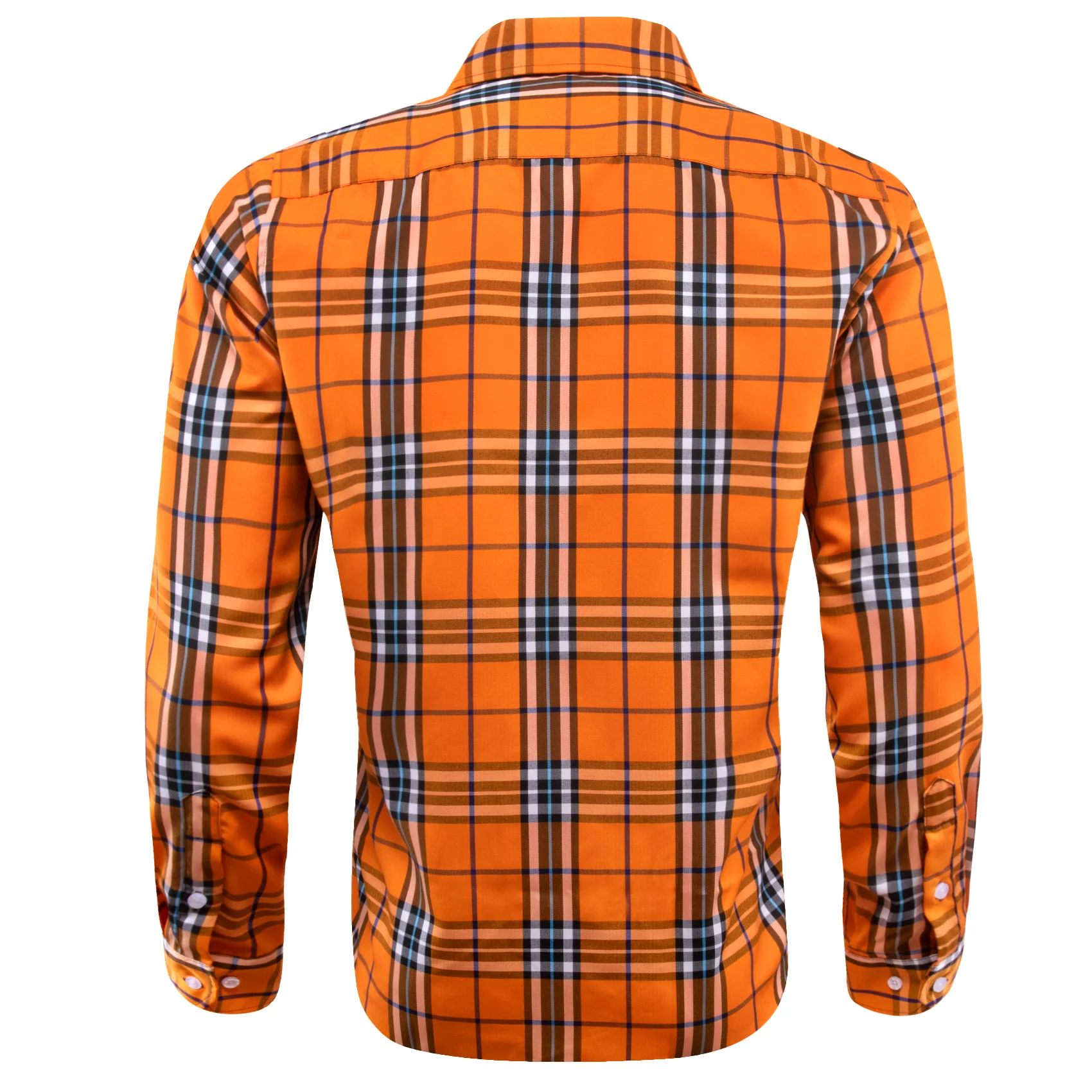 Oange Black Plaid Men's Long Sleeve Work Shirt