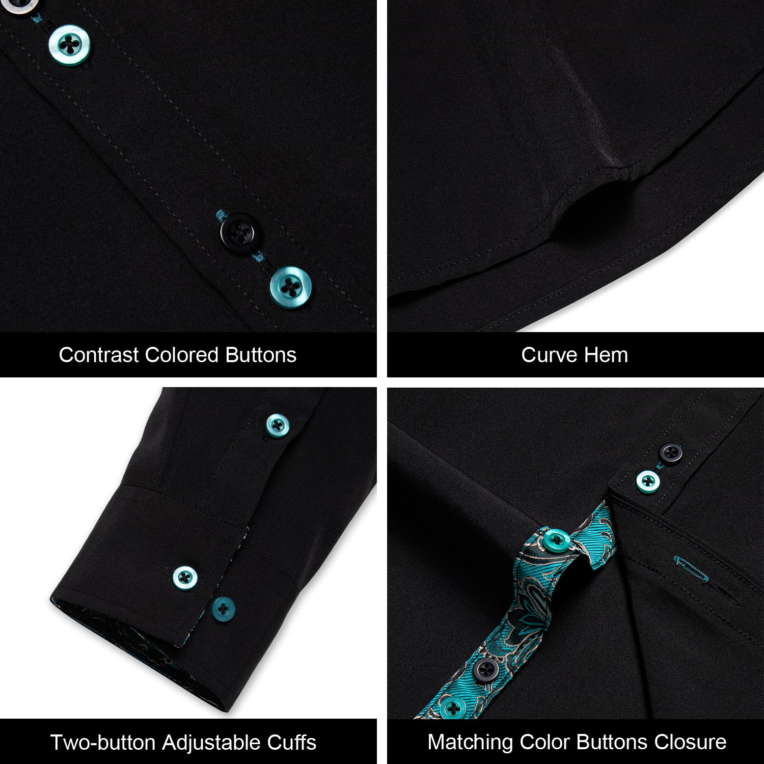 New Splicing Style Black with Blue Paisley Edge Men's Long Sleeve Shirt