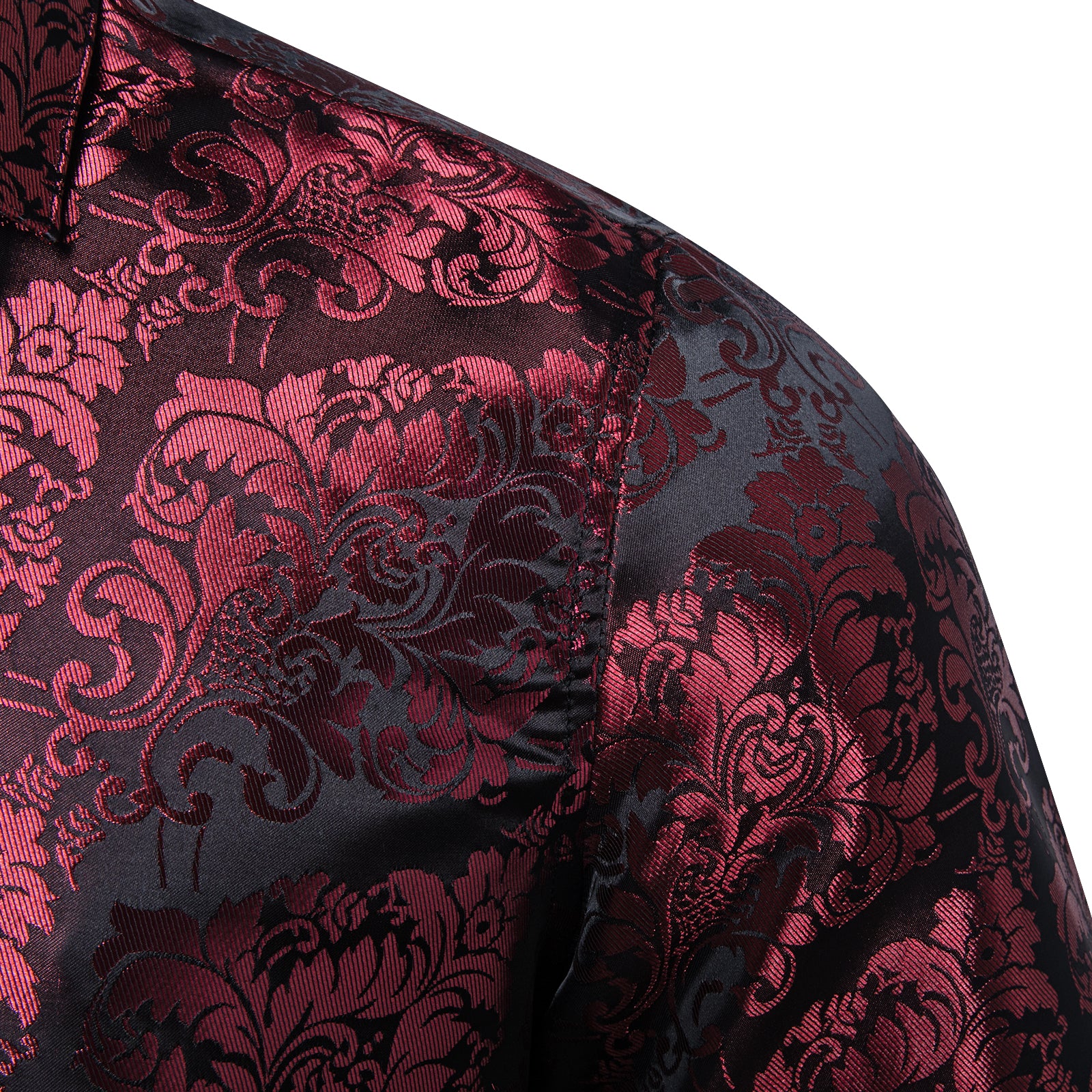 Maroon Floral Silk Men's Long Sleeve Shirt