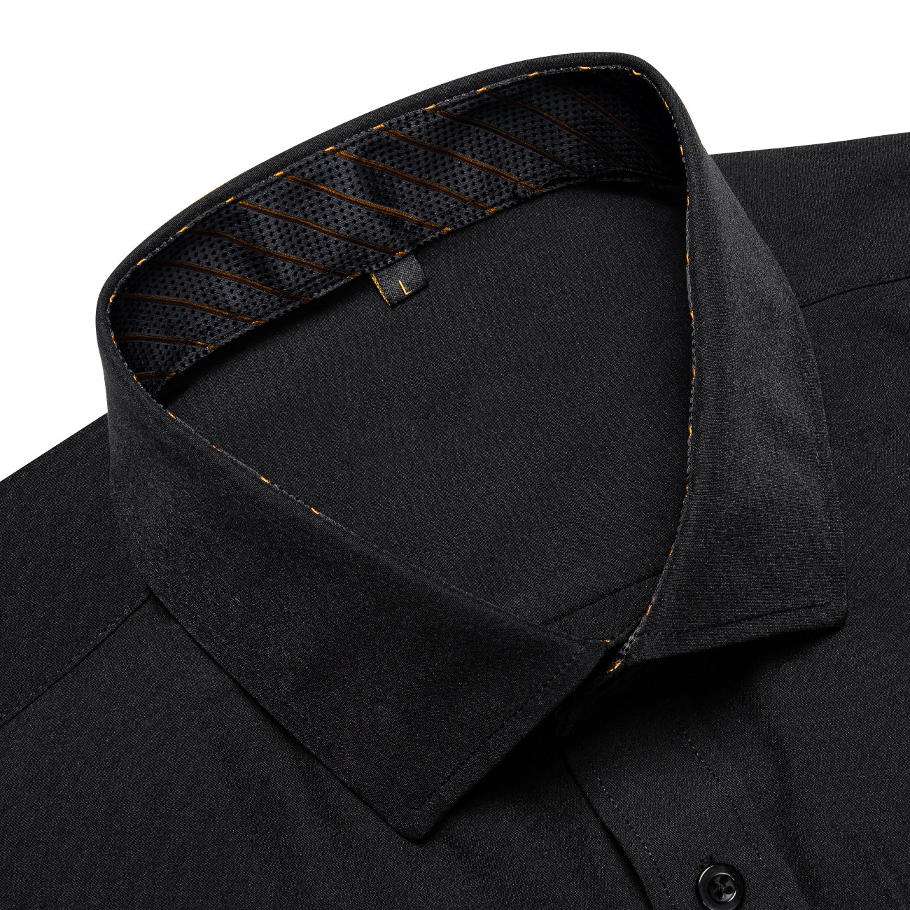 Splicing Style Black with Golden Striped Edge Men's Solid Long Sleeve Shirt